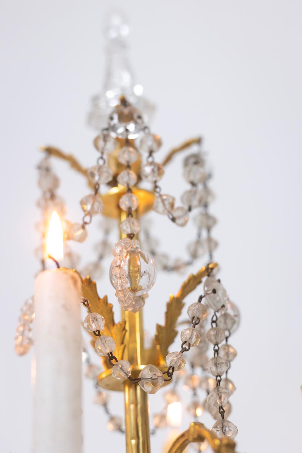 Pair of Louis XVI style chandeliers in bronze and crystal, circa 1900 For Sale 2