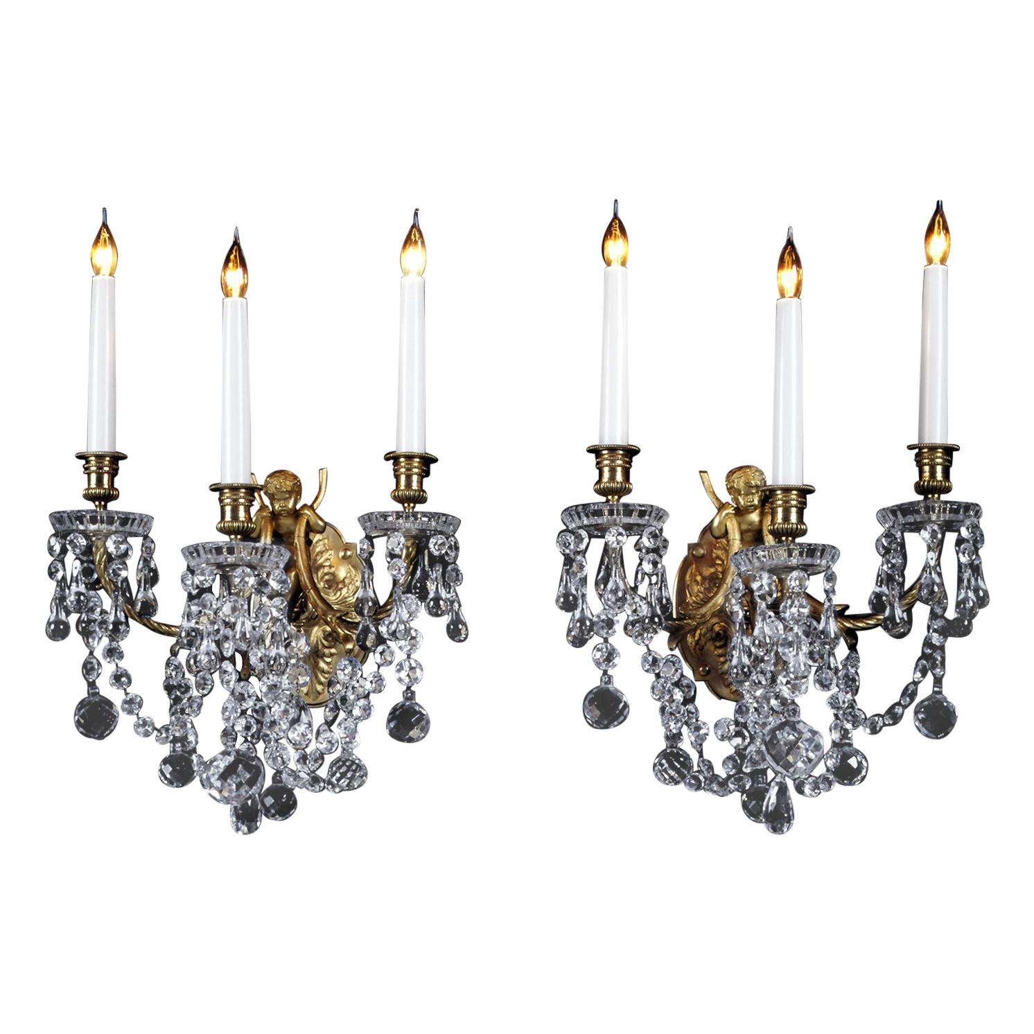 Pair of Louis XVI Style Cherub Wall Appliques by Baccarat, circa 1890