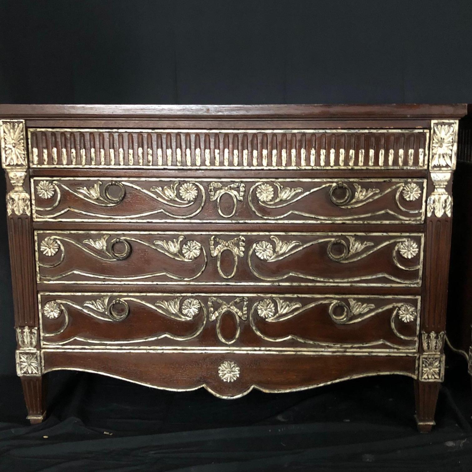 Gilt Pair of Louis XVI Style Chests of Drawers or Commodes For Sale