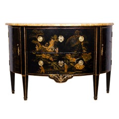 Pair of Louis XVI Style Chinoiserie Decorated Demilune Commodes