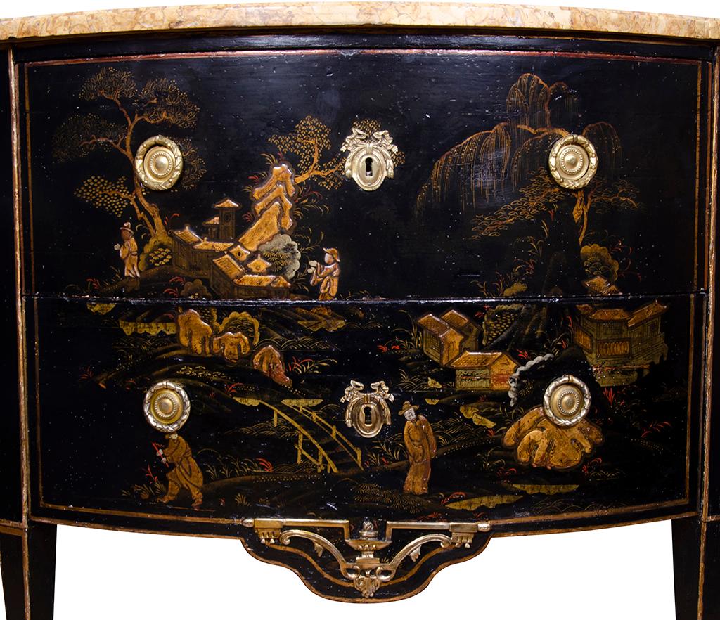Pair of Louis XVI Style Chinoiserie Decorated Demilune Commodes 3