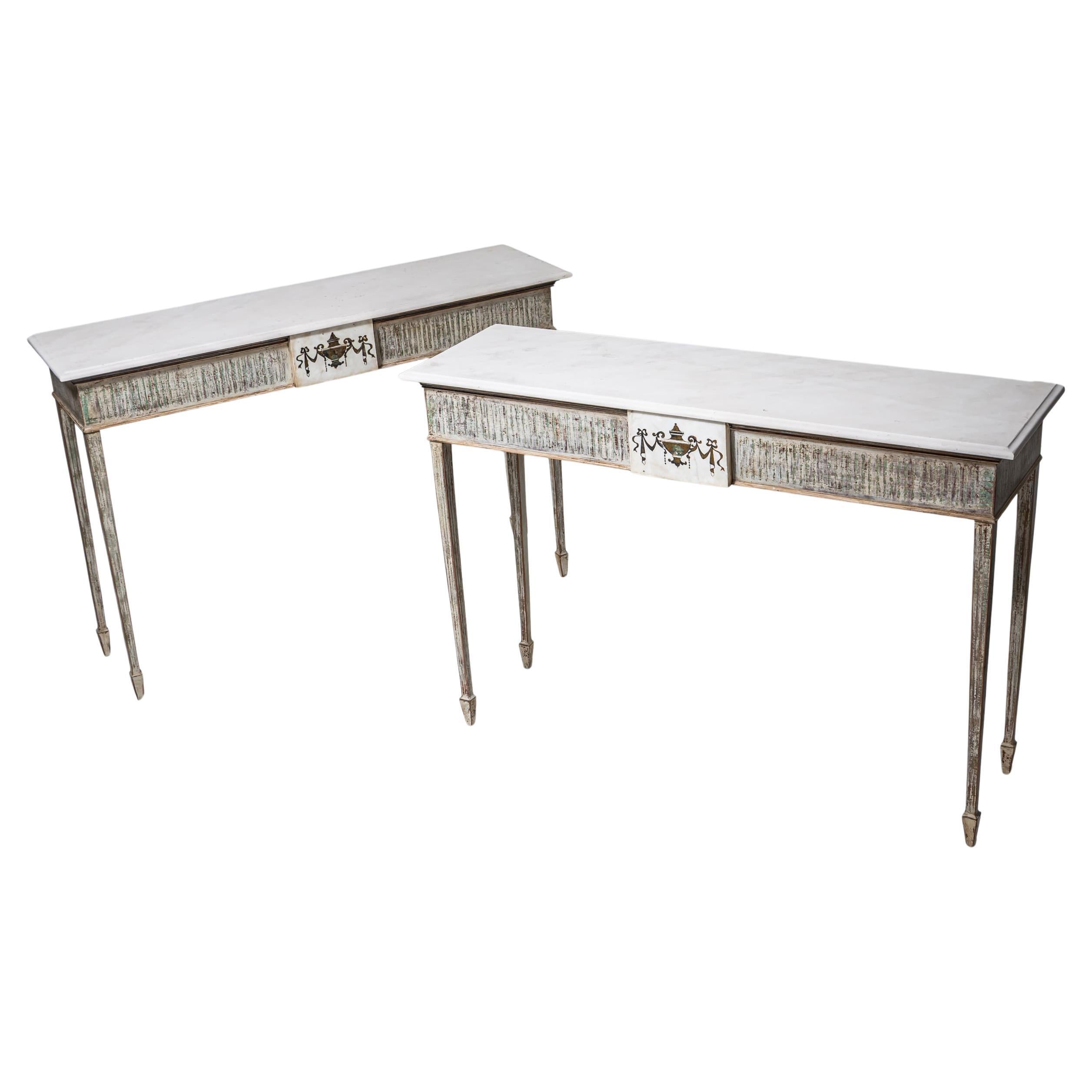 Pair of Louis XVI Style Consoles with Cast Stone Tops, 20th Century For Sale