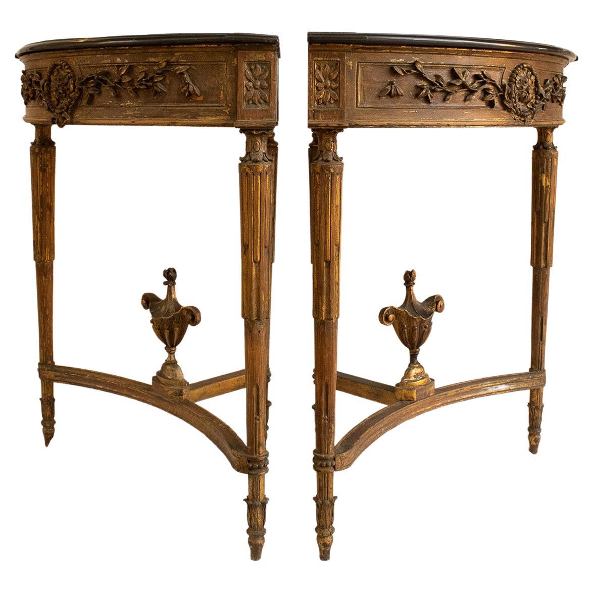 Pair of Louis XVI Style Corner Tables, Portugal 19th Century For Sale
