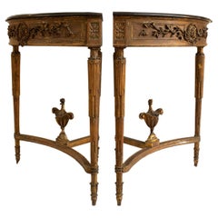 Pair of Louis XVI Style Corner Tables, Portugal 19th Century