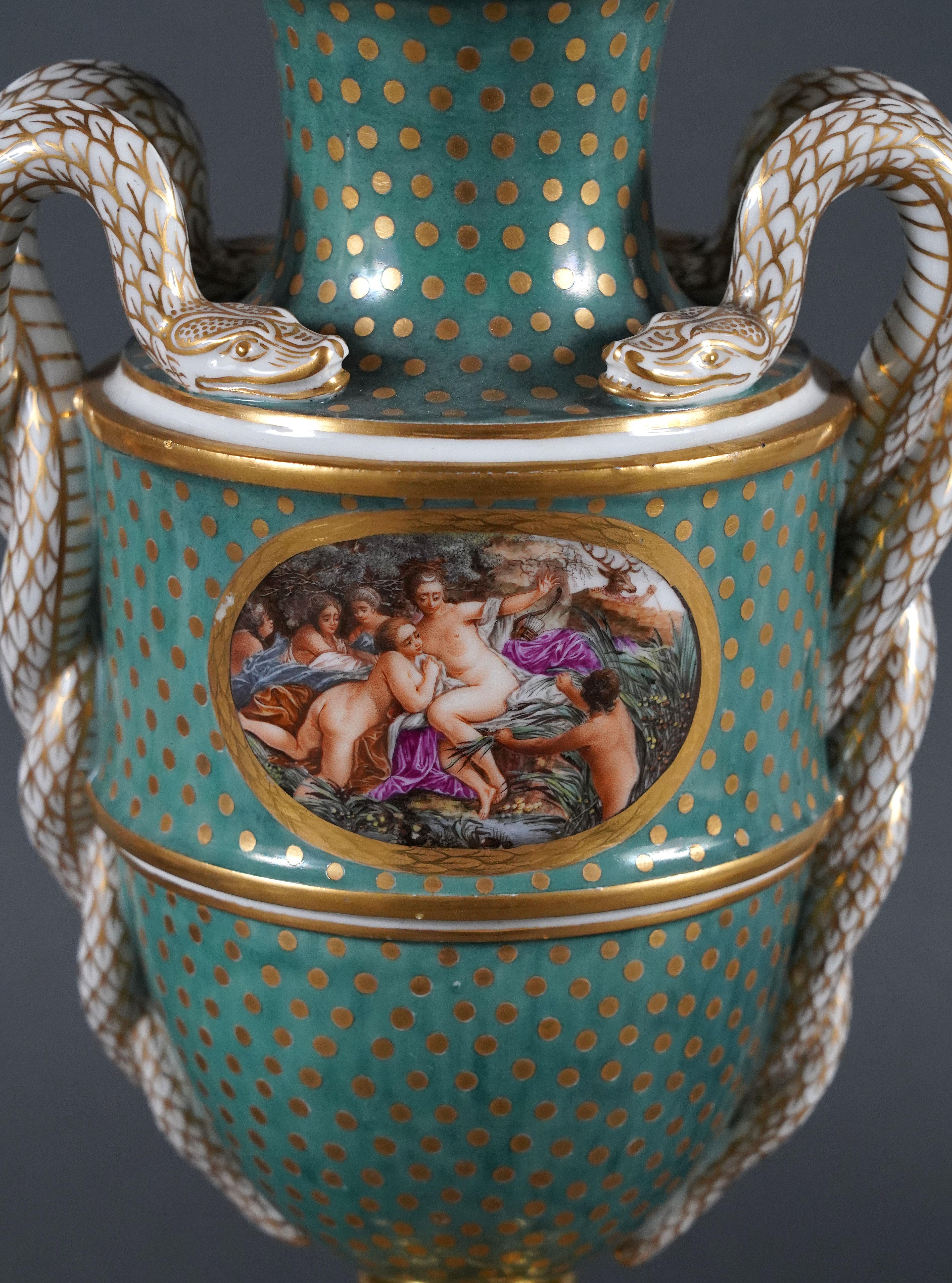 Gilt Pair of Louis XVI Style Covered Vases Attributed to Samson & Cie, France, c.1890 For Sale