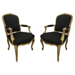 Pair of Louis XVI Style Cream Painted Armchairs of Fauteuils