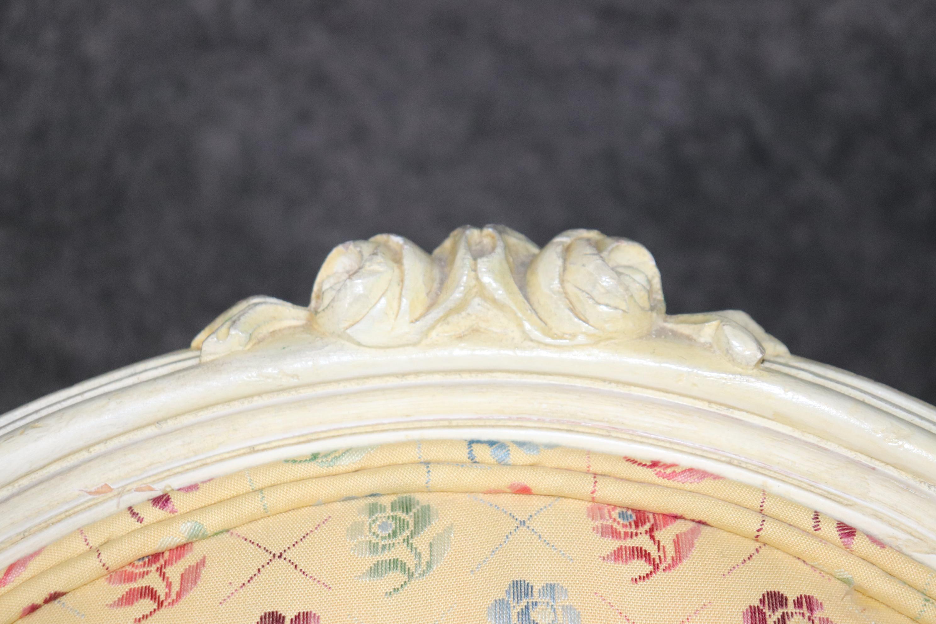 Pair of Louis XVI Style Creme Paint Decorated Armchairs For Sale 3