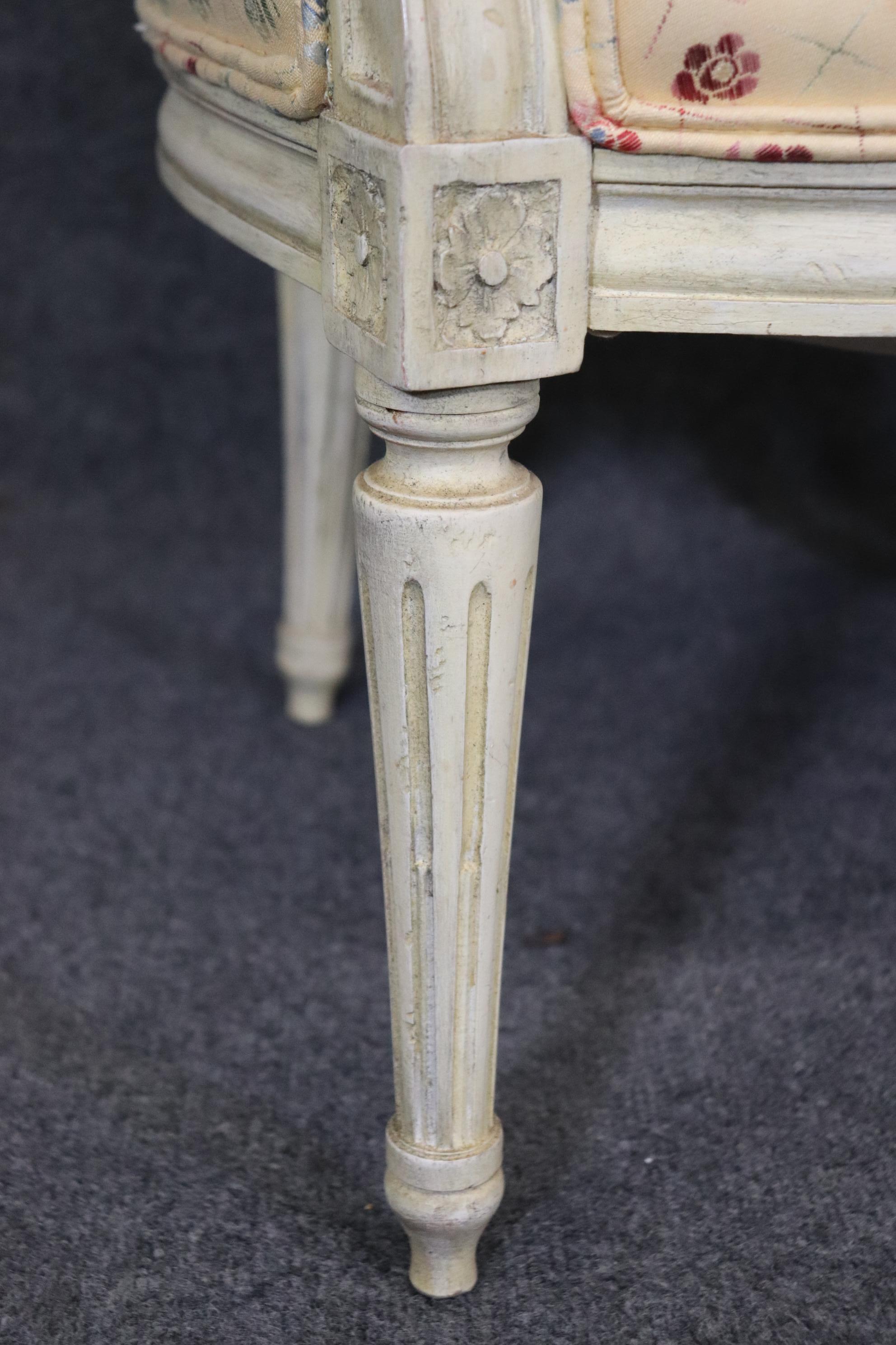 Upholstery Pair of Louis XVI Style Creme Paint Decorated Armchairs For Sale