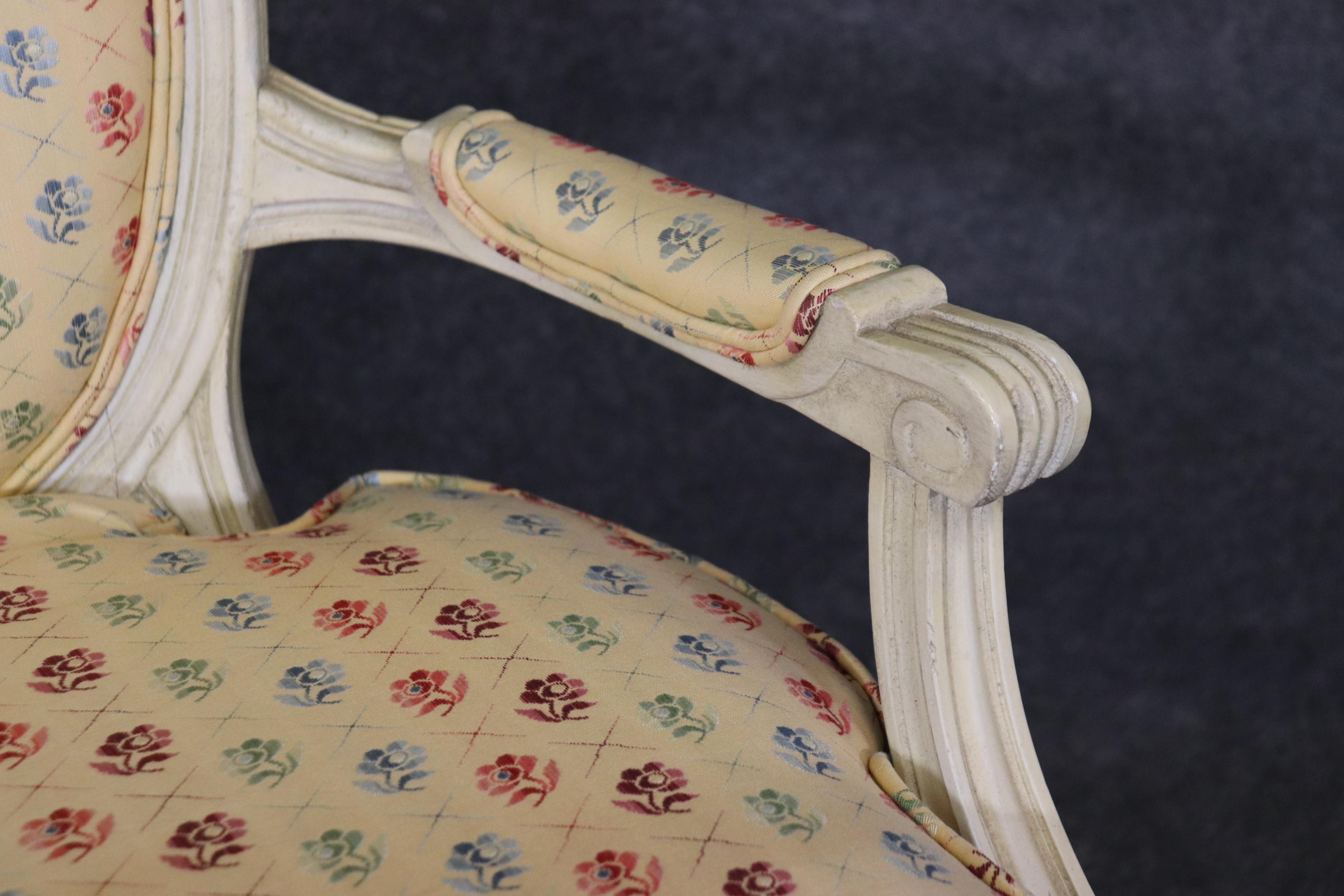 Pair of Louis XVI Style Creme Paint Decorated Armchairs For Sale 2