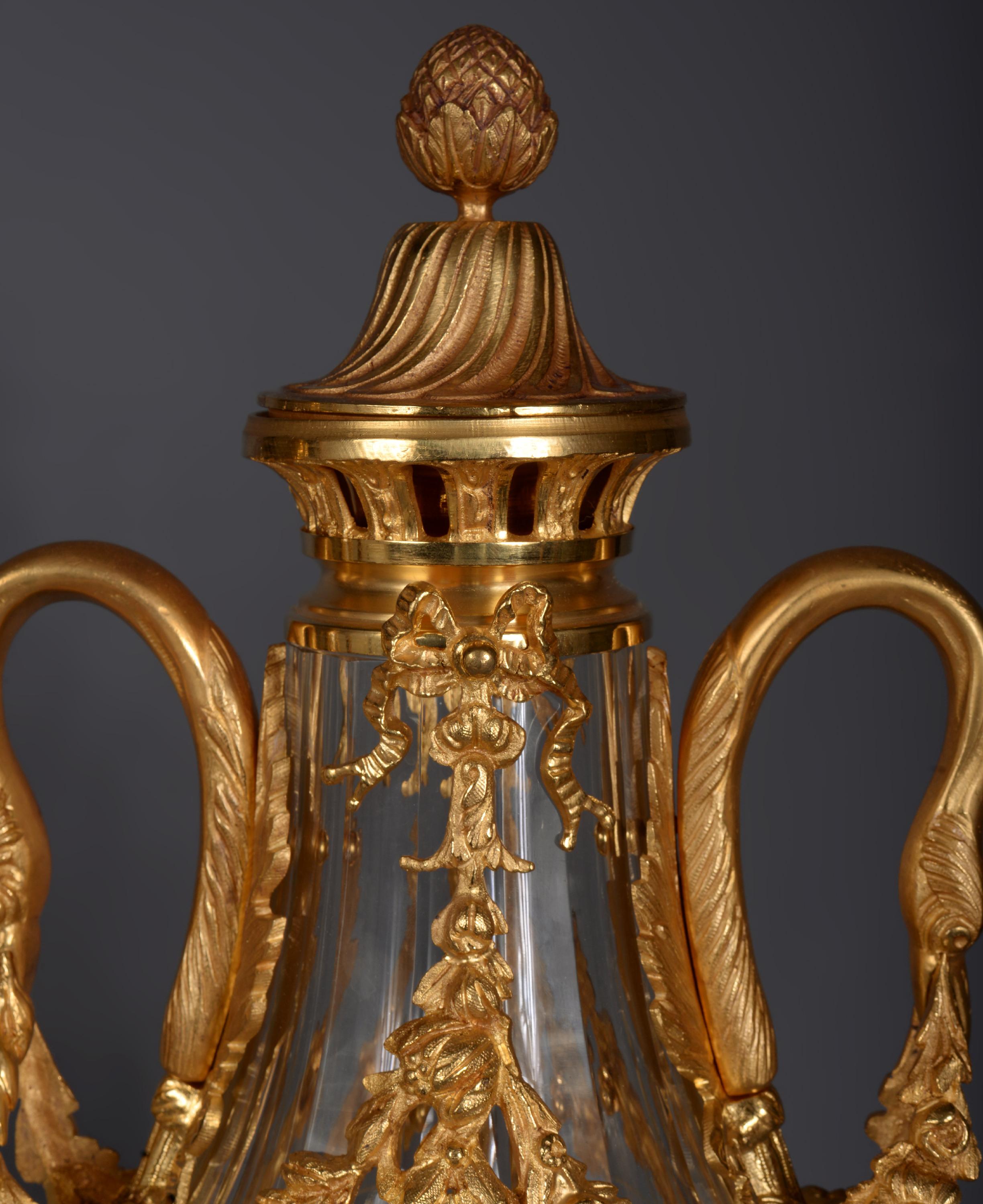 Gilt Pair of Louis XVI style crystal and gilt bronze vases For Sale