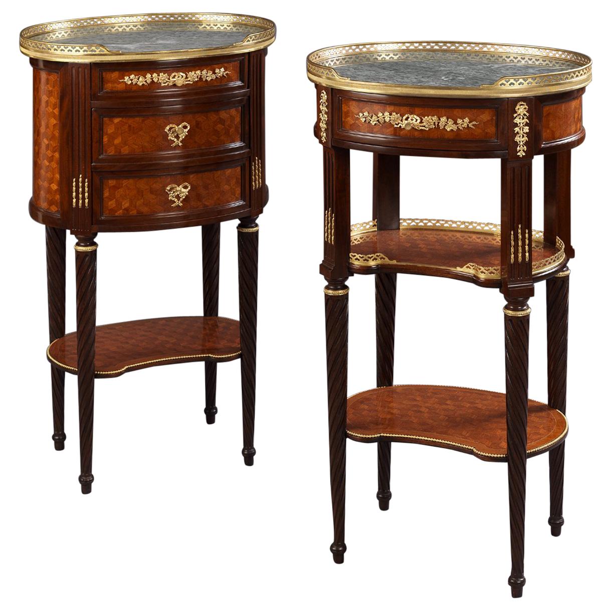 Pair of Louis XVI Style Cube Parquetry Gueridons or Bedside Tables, circa 1880 For Sale