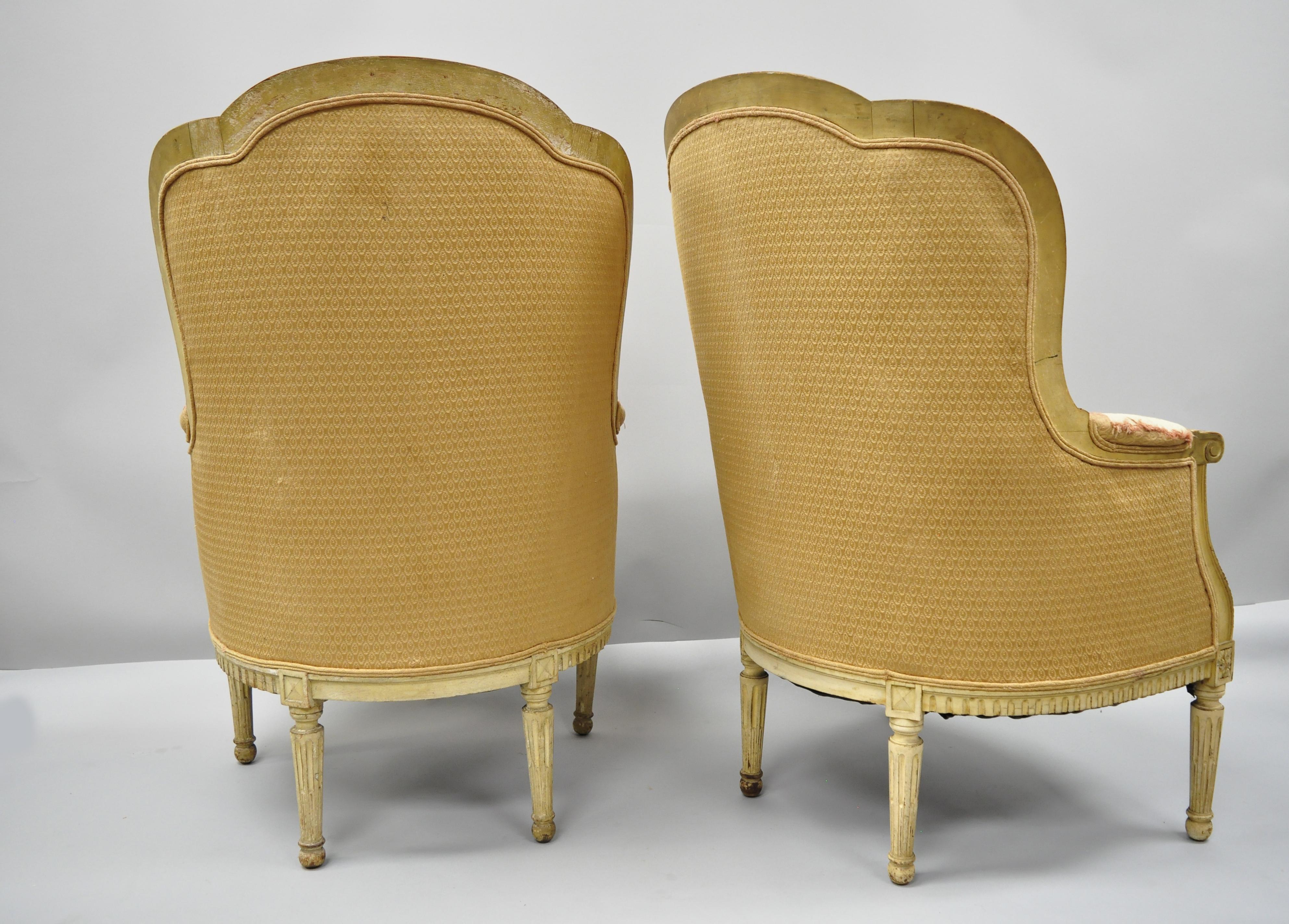 Pair French Louis XVI Style Distress Painted Bergere Armchairs Att Maison Jansen 5