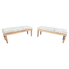 Pair Of Louis XVI Style Distressed Oak Benches