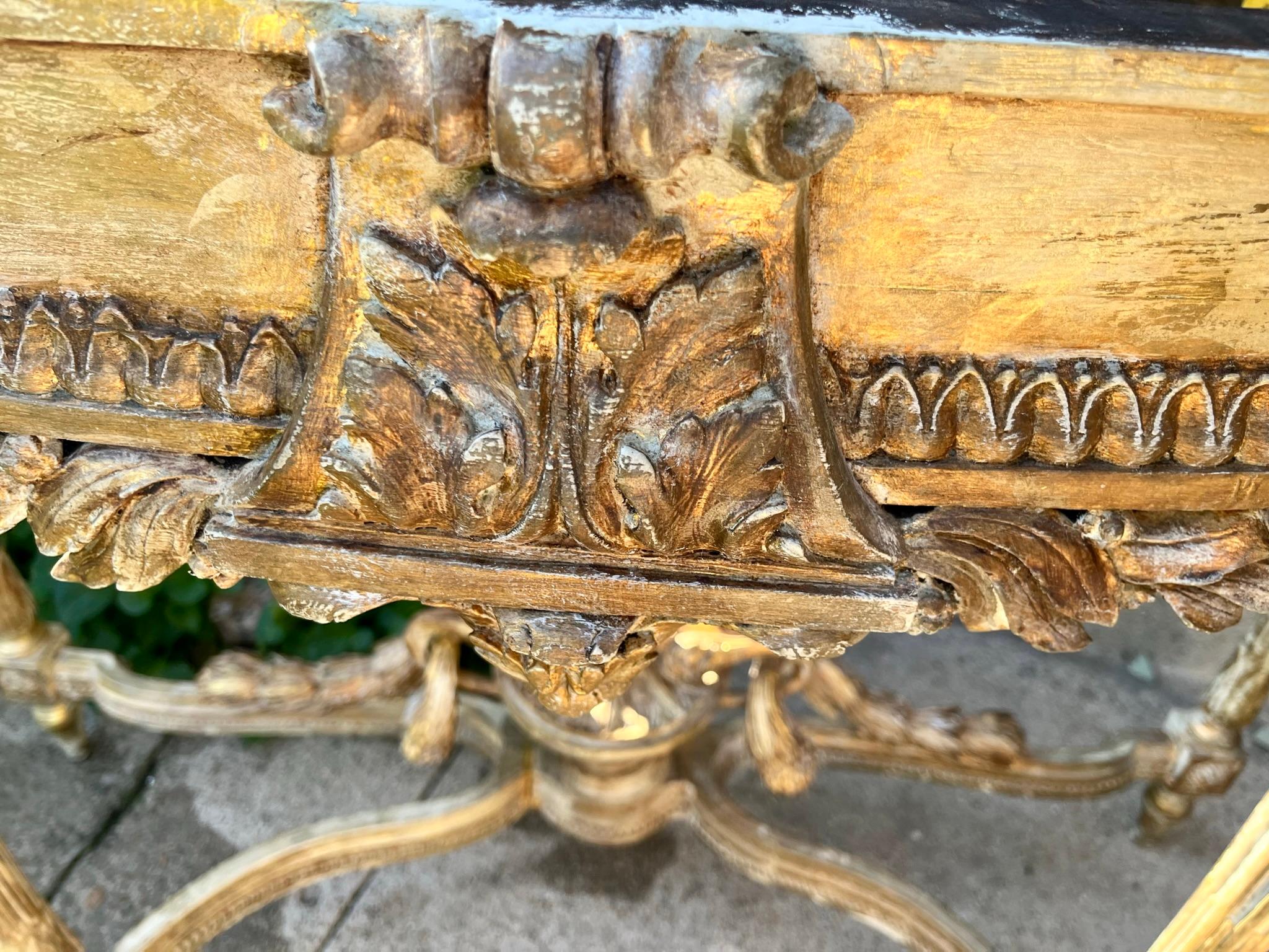 Pair Of Louis XVI Style Distressed Paint and Parcel Gilt Marble Topped Consoles 6