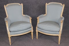 Pair of Louis XVI Style Distressed Paint Decorated Armchairs By Maison Jansen