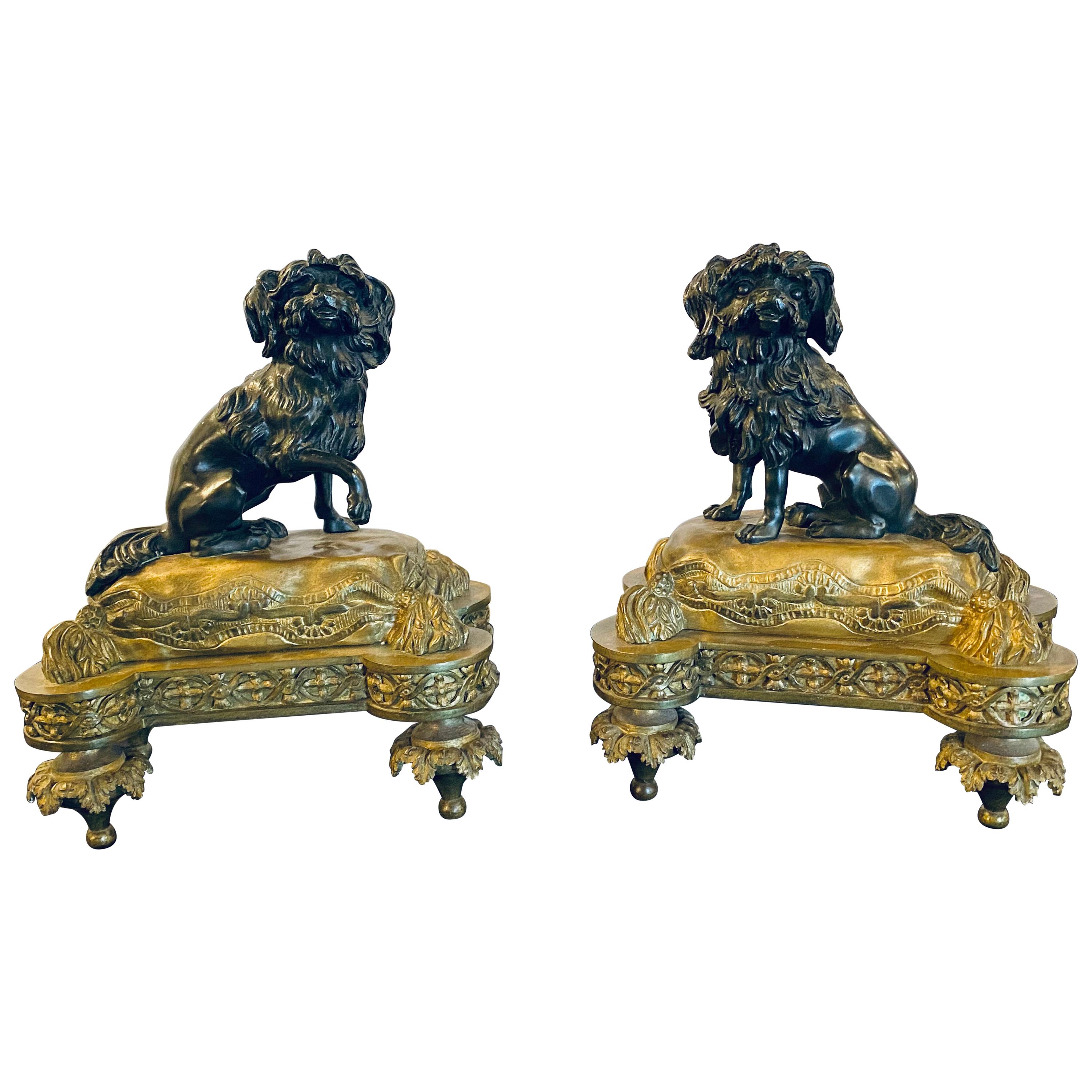 Pair of Louis XVI Style Dore Bronze Chenets Andirons, Property of Robert Goelet