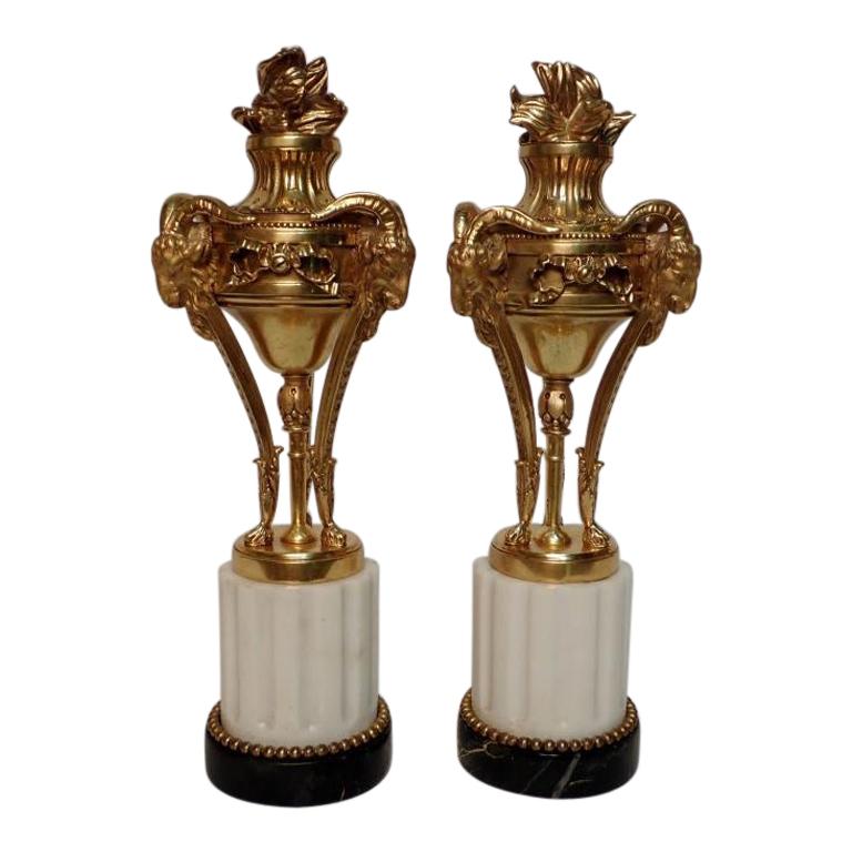 Paar Louis XVI-Garnituren aus vergoldeter Bronze im Angebot