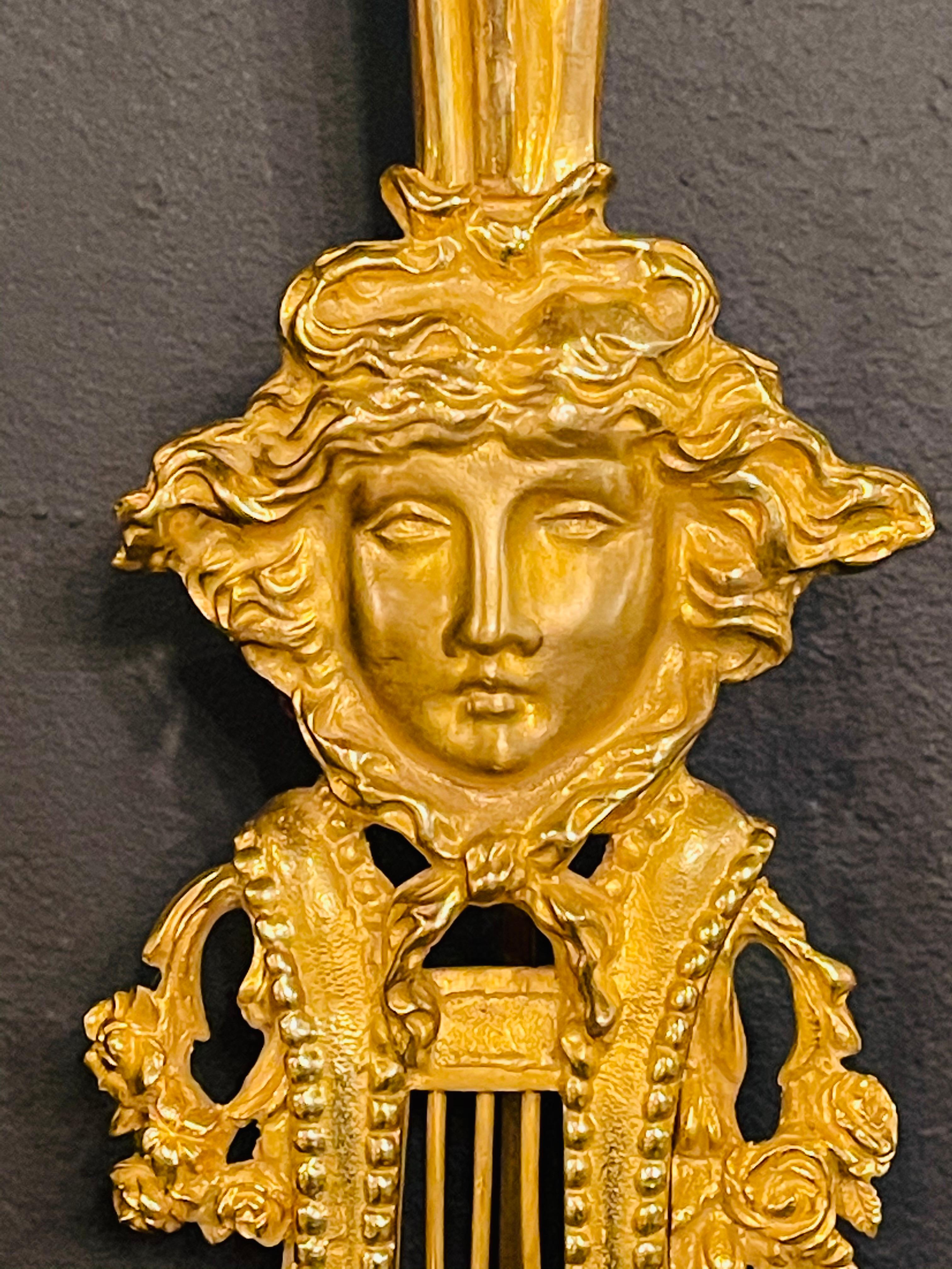 Pair of Louis XVI Style Doré Bronze Sconces Monumental Ribbon and Tassel Form For Sale 2