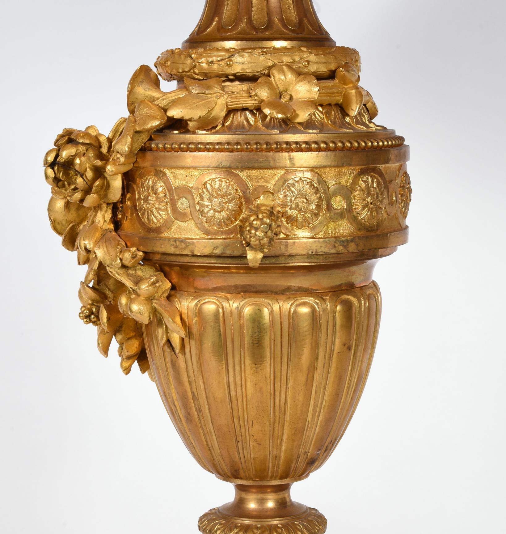 European Pair of Louis XVI Style Doré Bronze Table Lamps