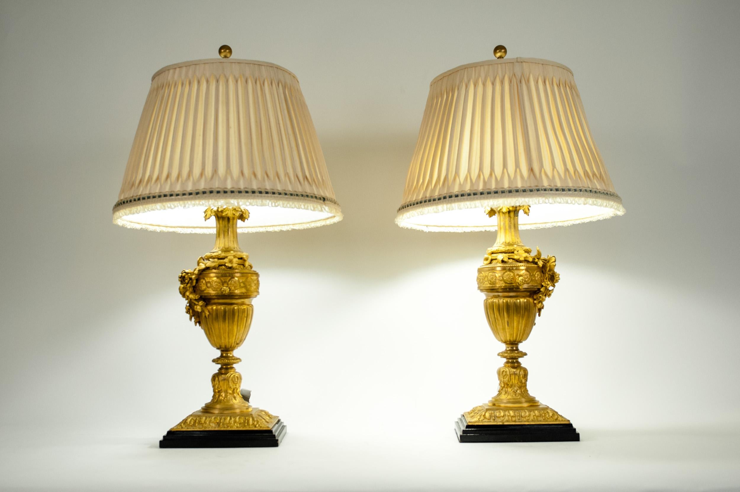 French Pair of Louis XVI Style Doré Bronze Table Lamps