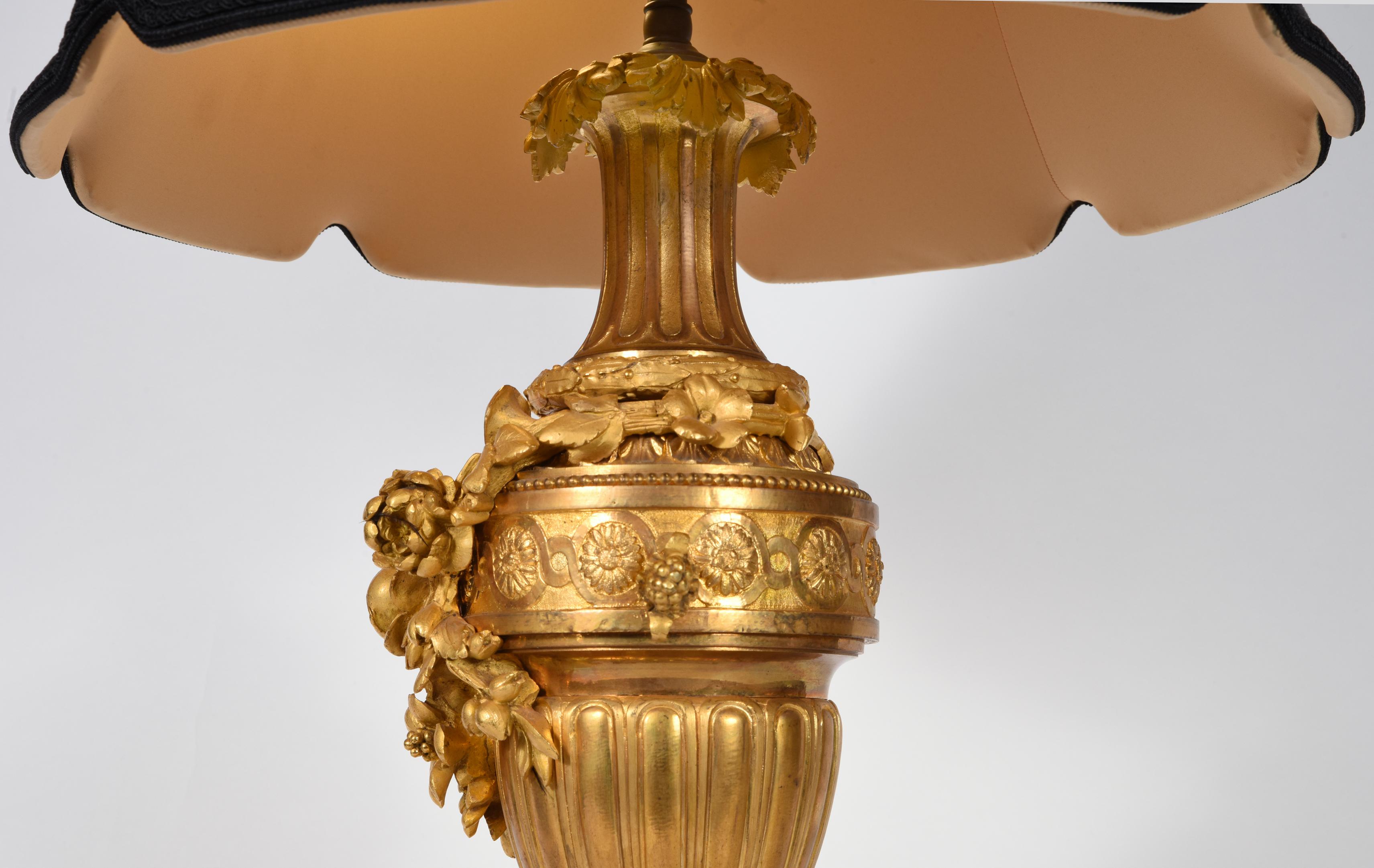 Pair of Louis XVI Style Doré Bronze Table Lamps In Excellent Condition In Tarry Town, NY