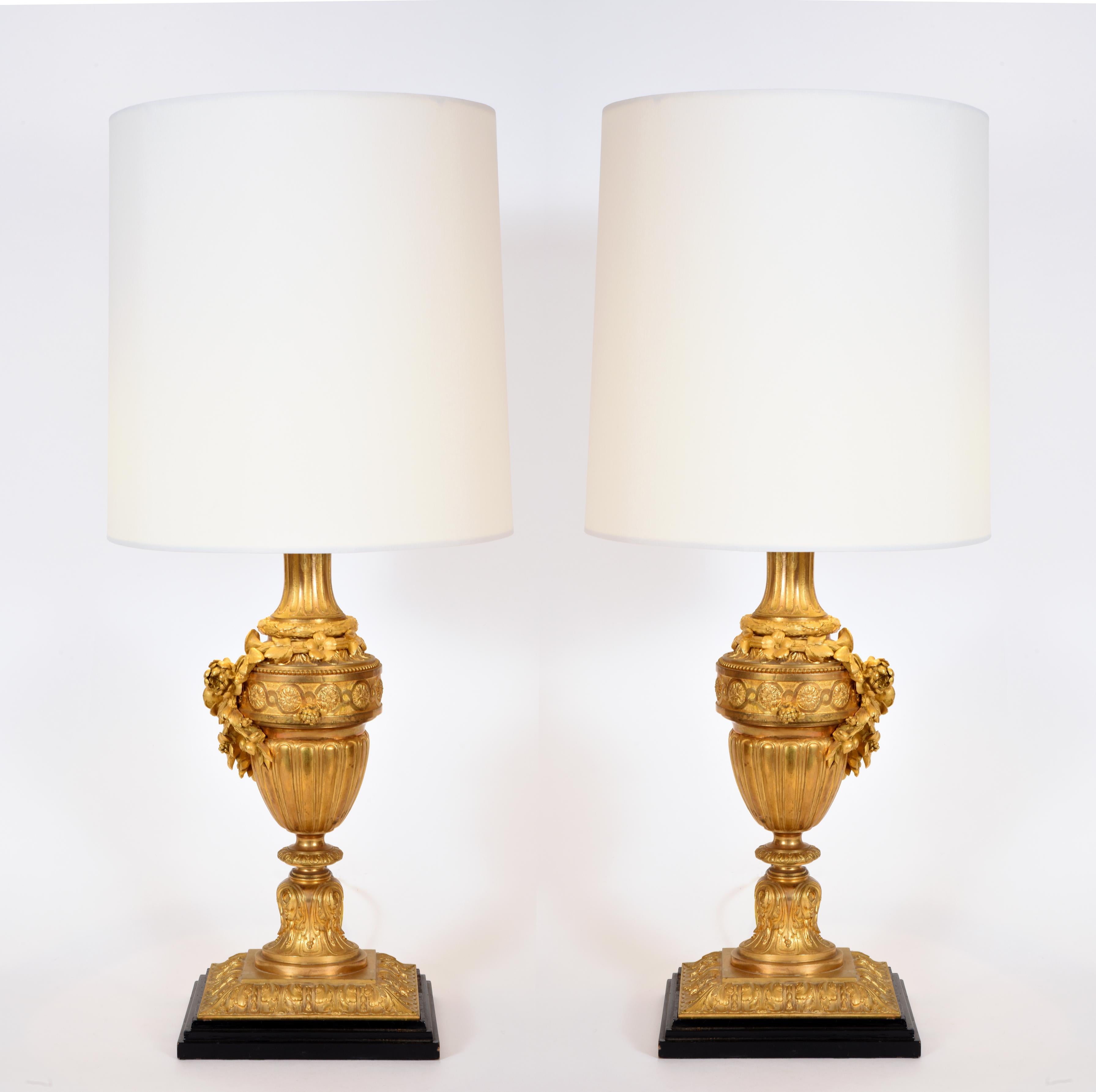 Pair of Louis XVI Style Doré Bronze Table Lamps 3