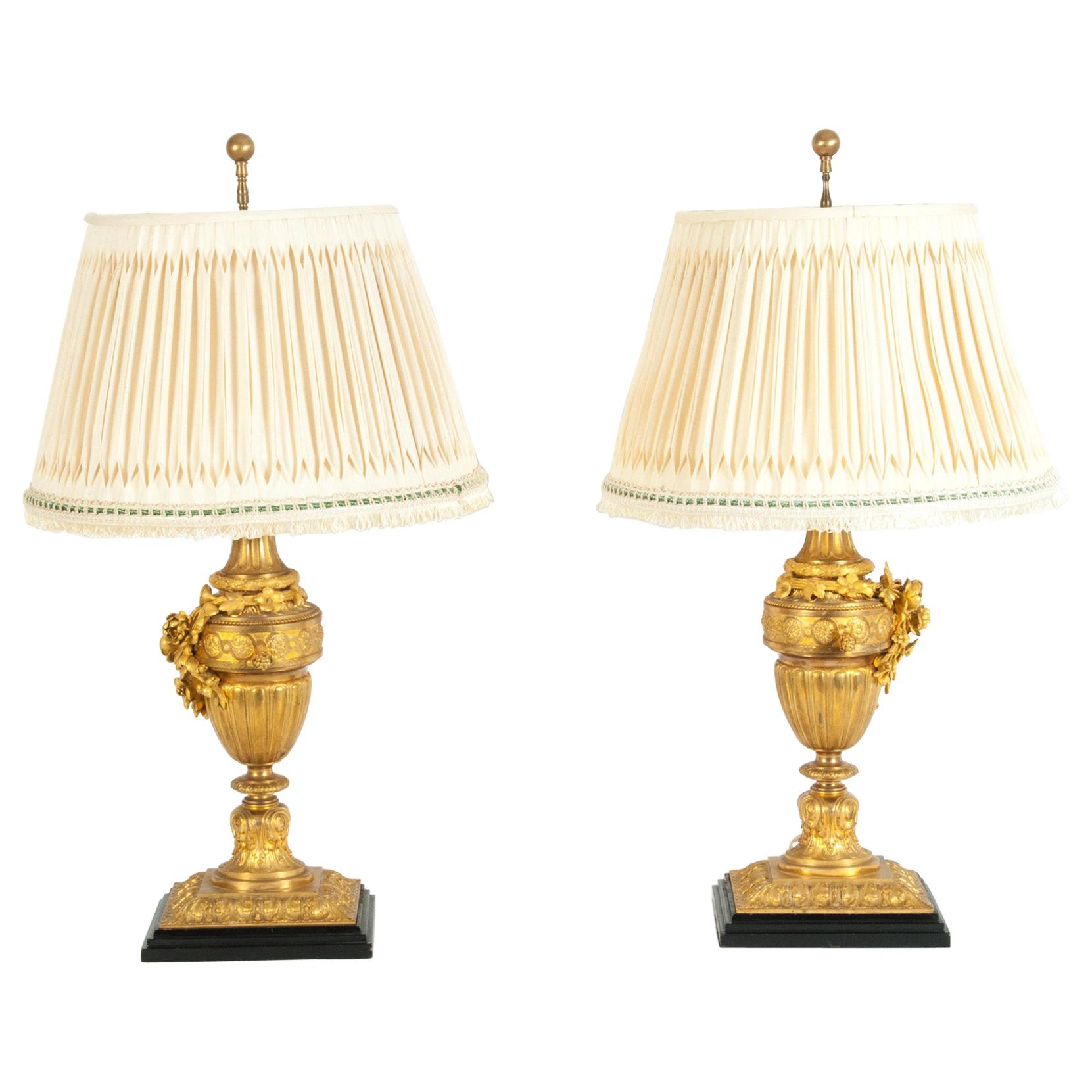 Pair of Louis XVI Style Doré Bronze Table Lamps