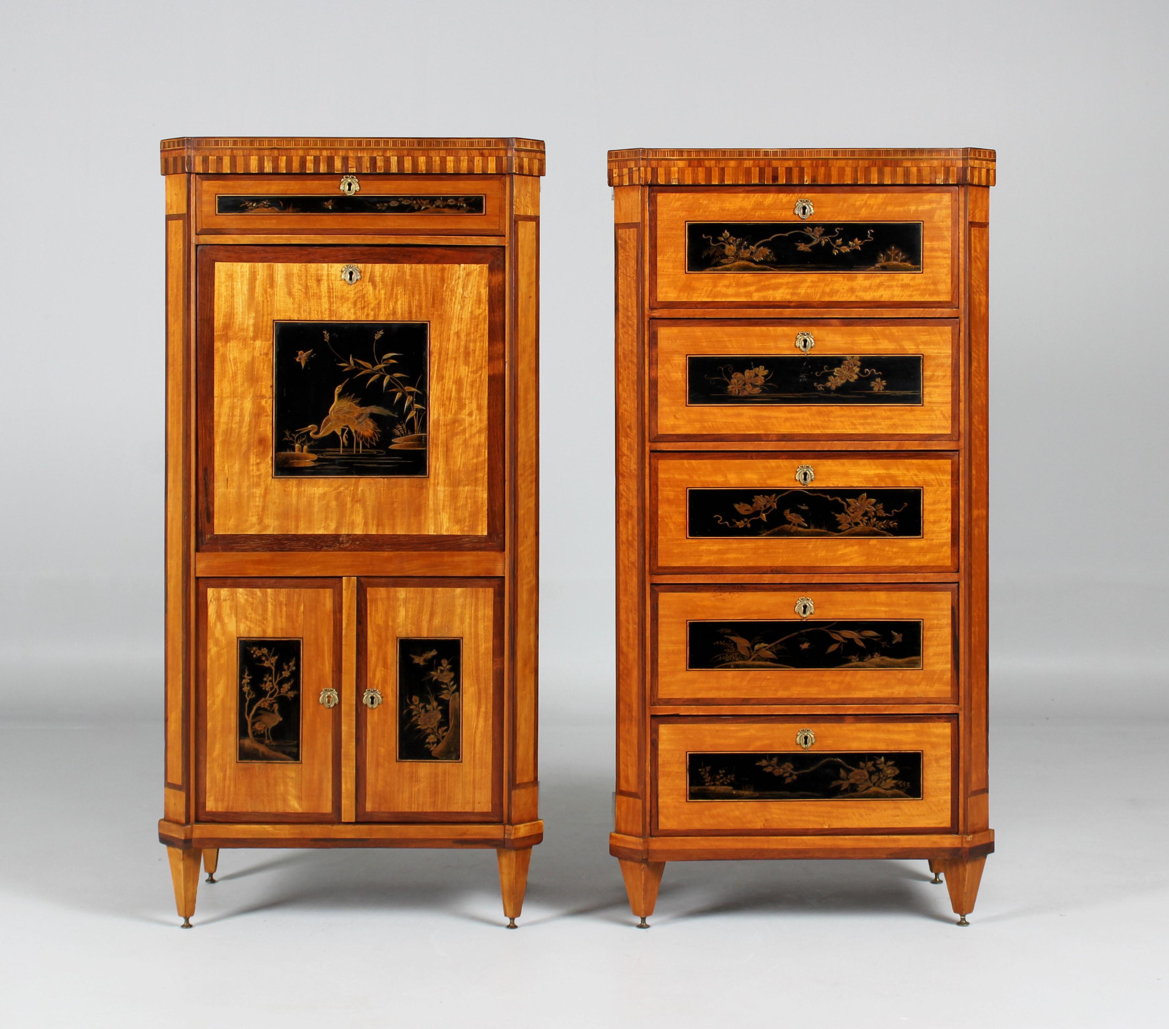 Pair of Louis XVI Style Dutch Chinoiserie Secretary and High Chest For Sale 4