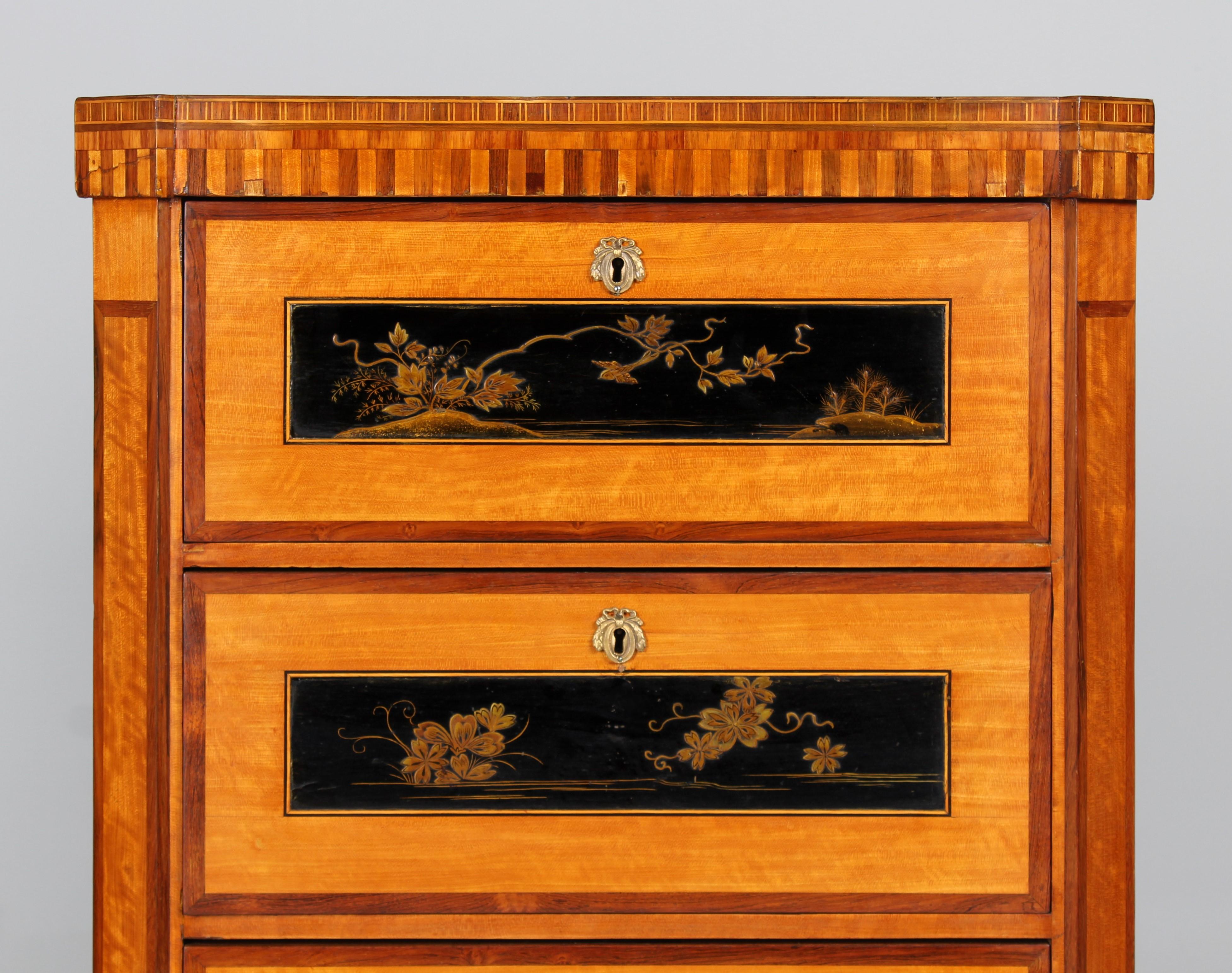 Pair of Louis XVI Style Dutch Chinoiserie Secretary and High Chest For Sale 5