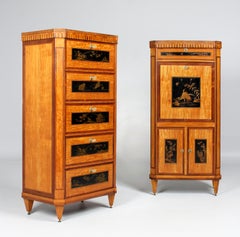 Pair of Louis XVI Style Dutch Chinoiserie Secretary and High Chest