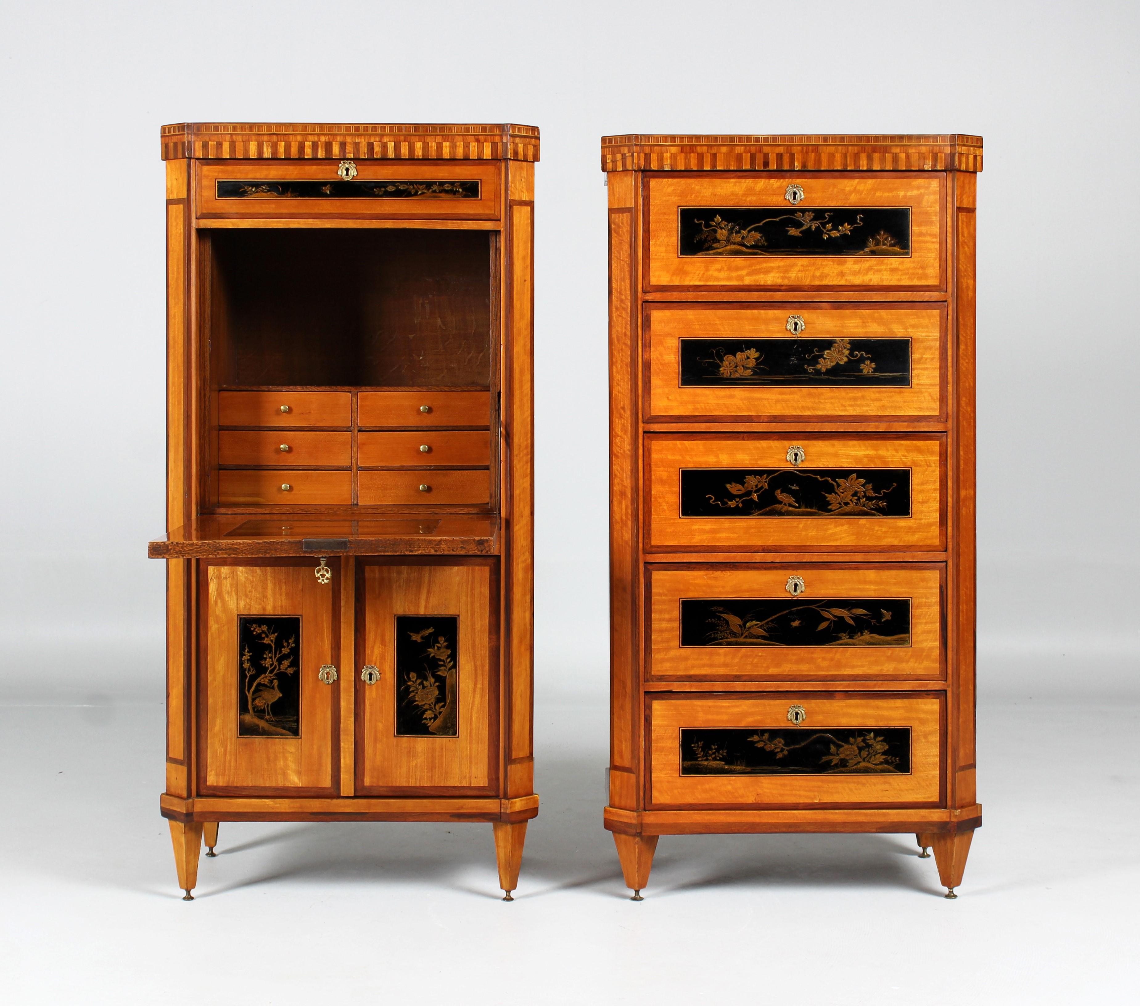 Pair of Louis XVI Style Dutch Chinoiserie Secretary and High Chest In Good Condition For Sale In Greven, DE