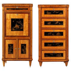 Used Pair of Louis XVI Style Dutch Chinoiserie Secretary and High Chest