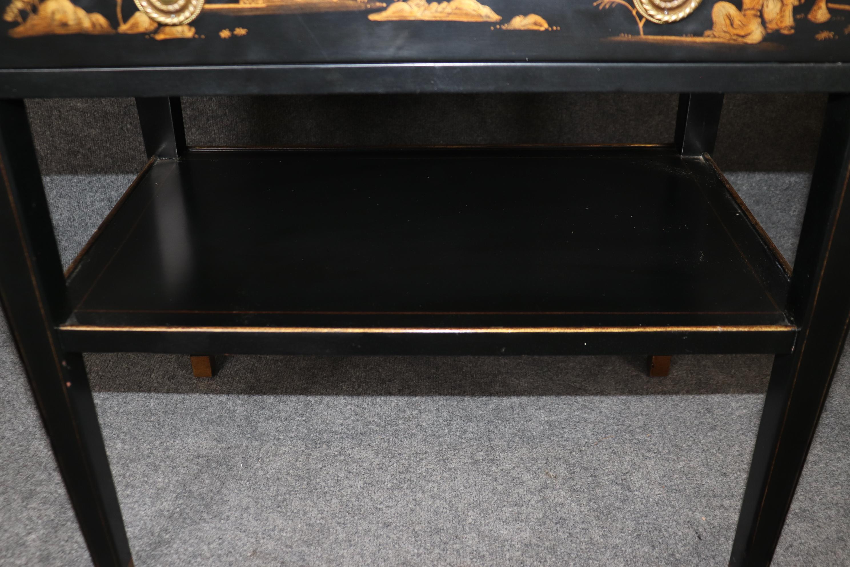 Pair of Louis XVI Style Ebonized Chinoiserie Paint Decorated Nightstands 4