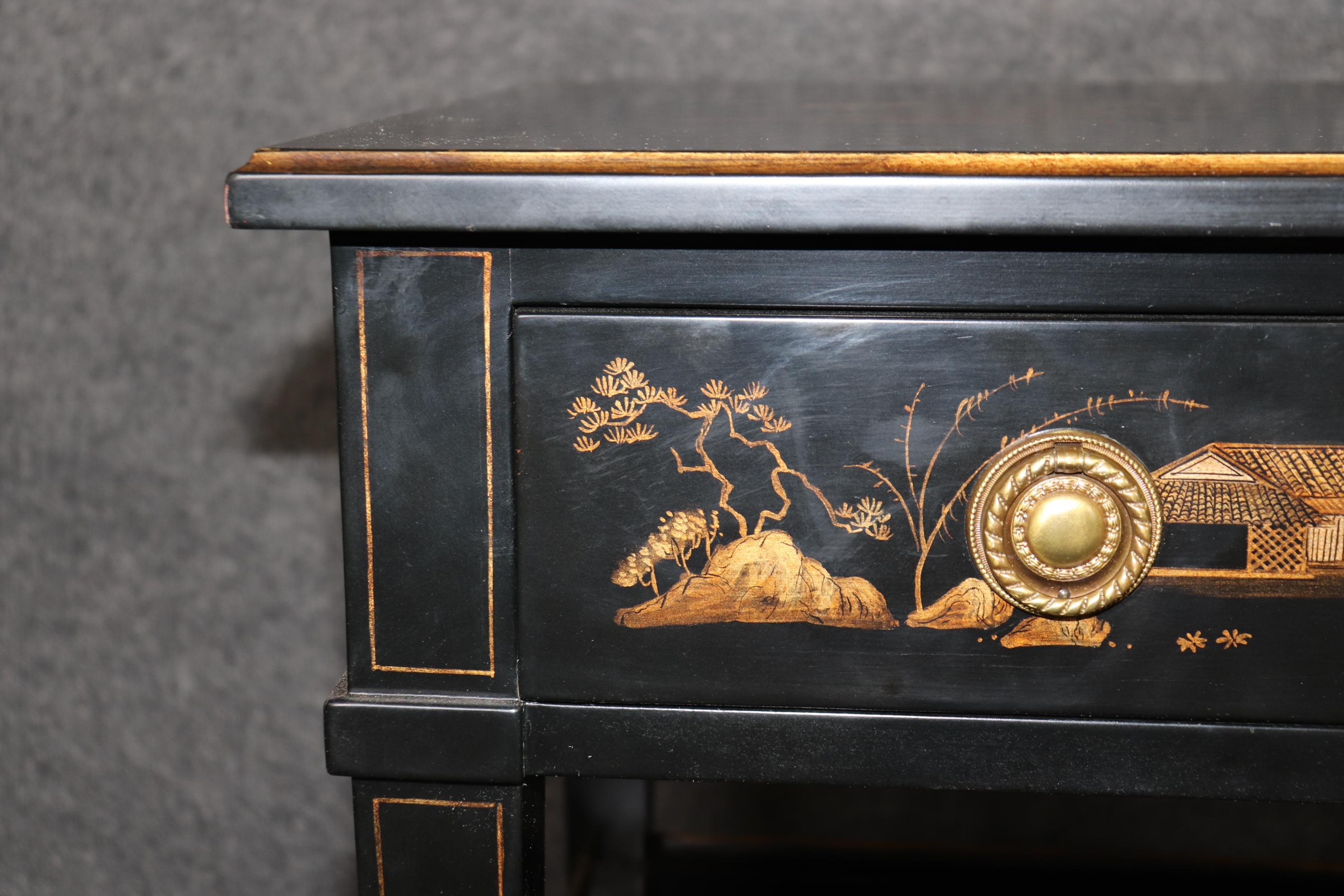 Pair of Louis XVI Style Ebonized Chinoiserie Paint Decorated Nightstands 6