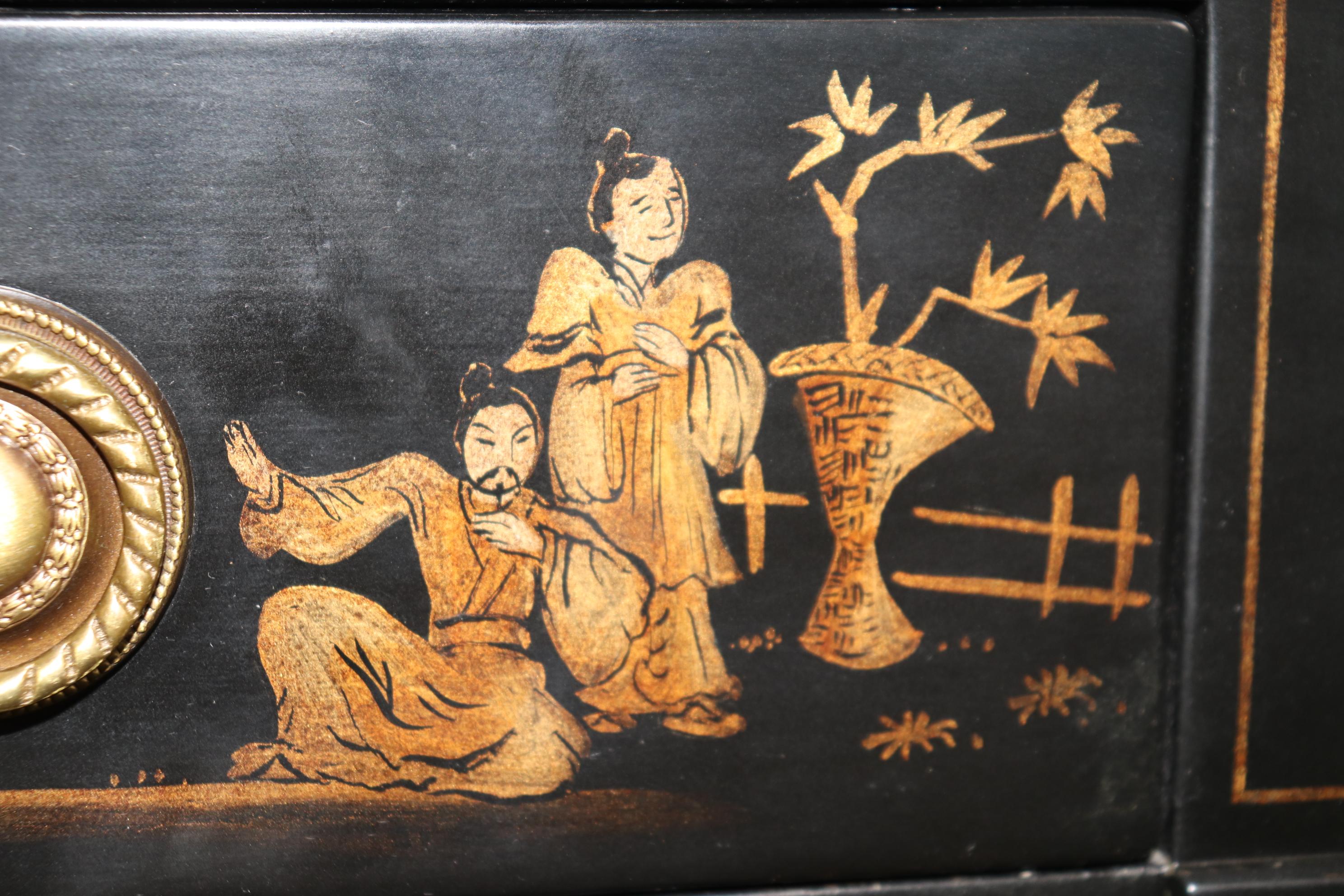 Pair of Louis XVI Style Ebonized Chinoiserie Paint Decorated Nightstands 7