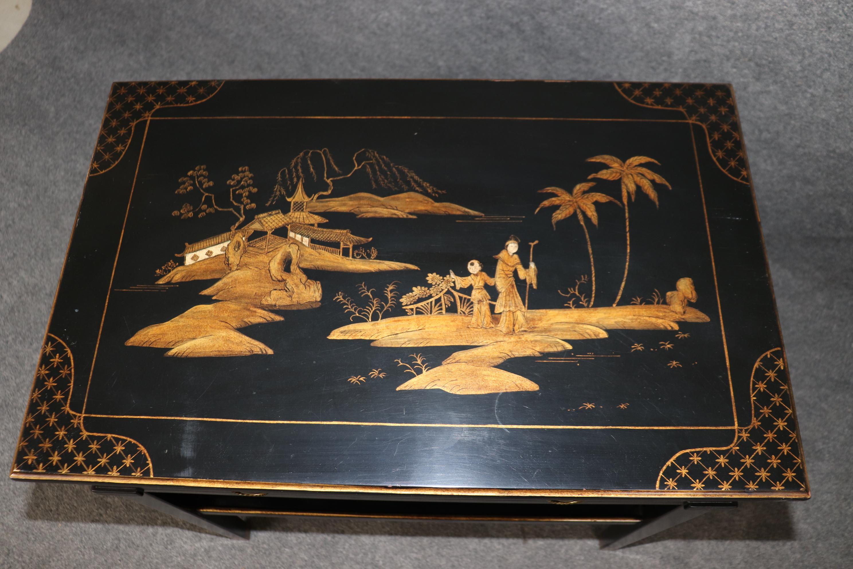 Pair of Louis XVI Style Ebonized Chinoiserie Paint Decorated Nightstands 2