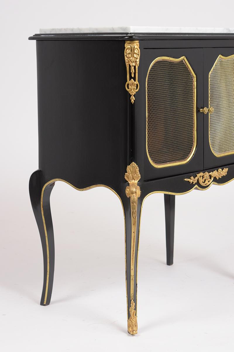 Brass Pair of French Louis XVI Style Ebonized Nightstands