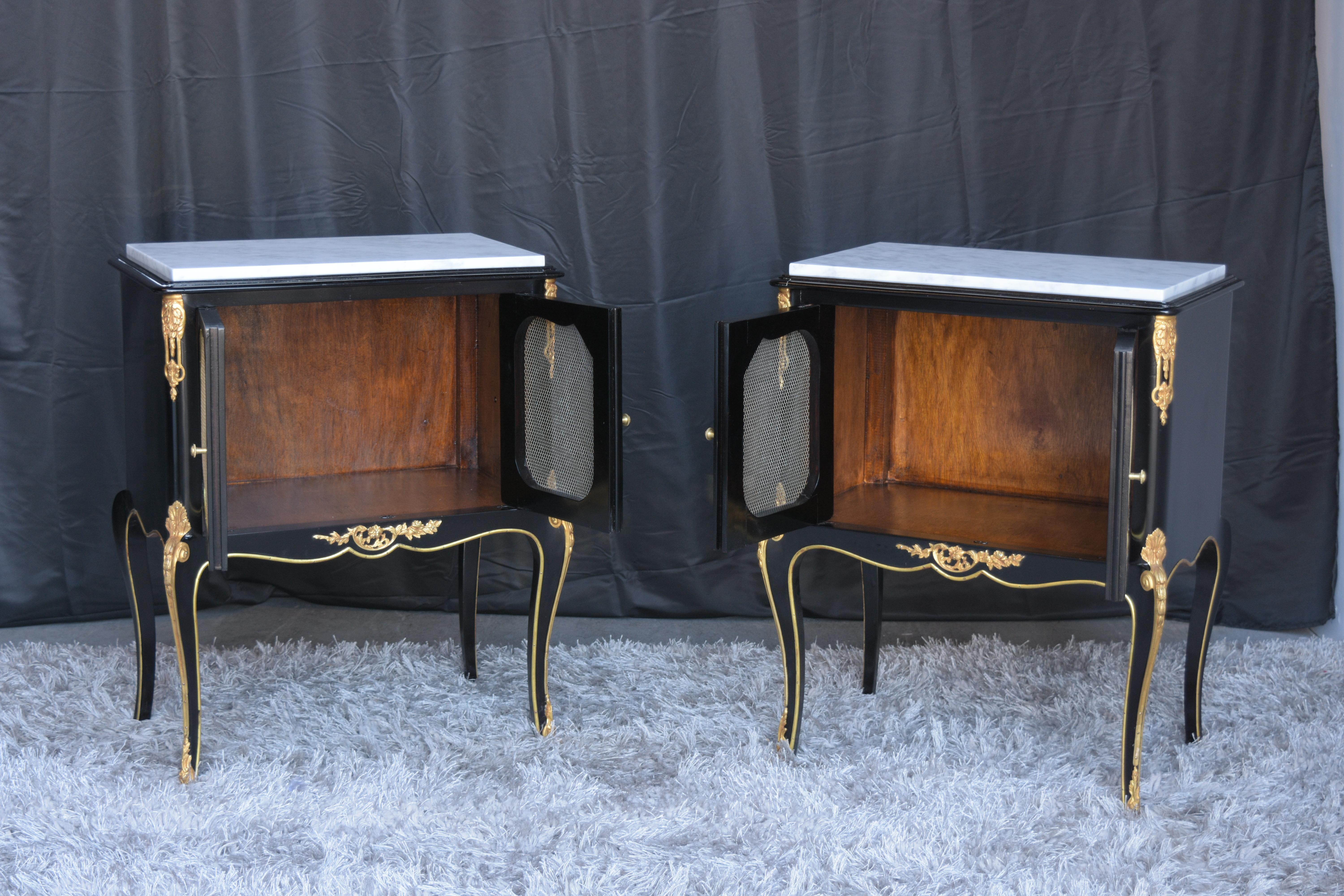 Pair of French Louis XVI Style Ebonized Nightstands 3