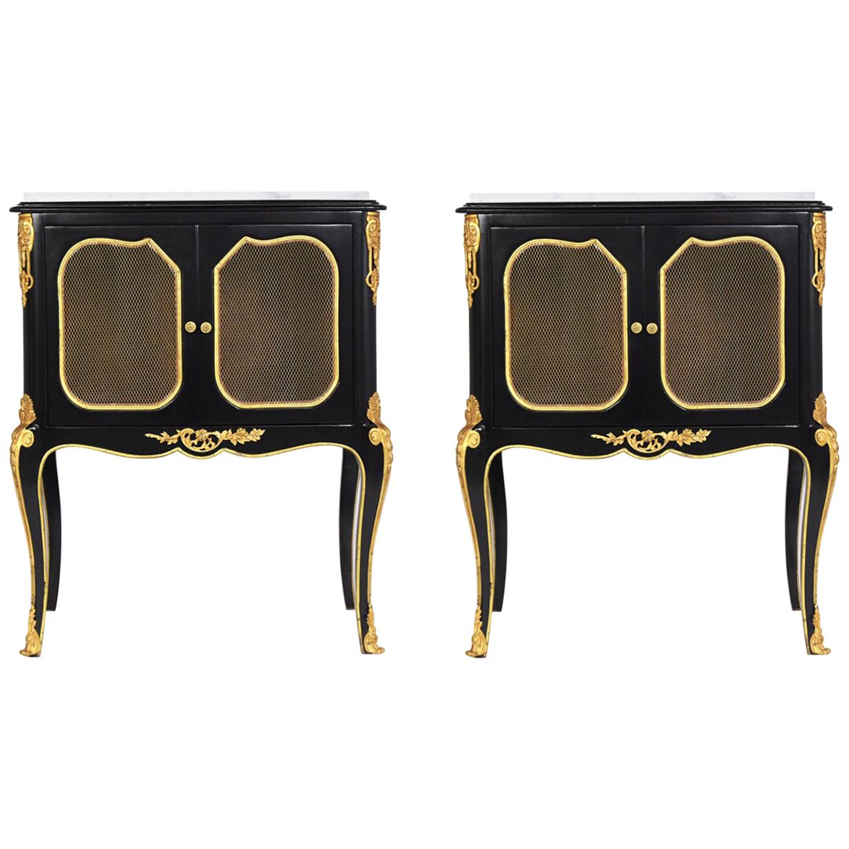 Pair of French Louis XVI Style Ebonized Nightstands