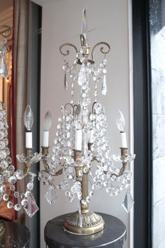 Pair of Louis XVI Style Electrified Candelabra Bronze and Cristal Girandoles