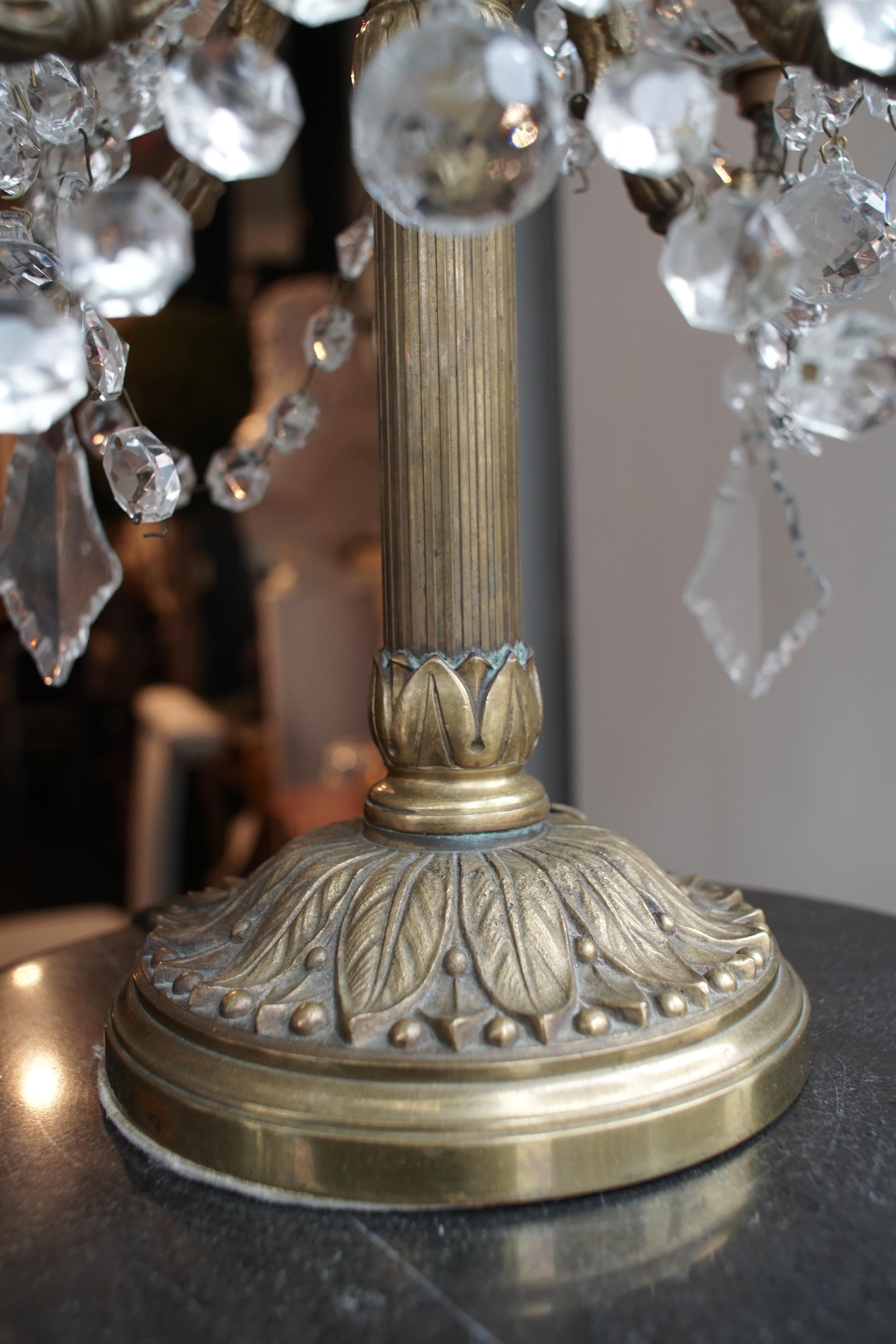 French Pair of Louis XVI Style Electrified Candelabra Bronze and Cristal Girandoles For Sale