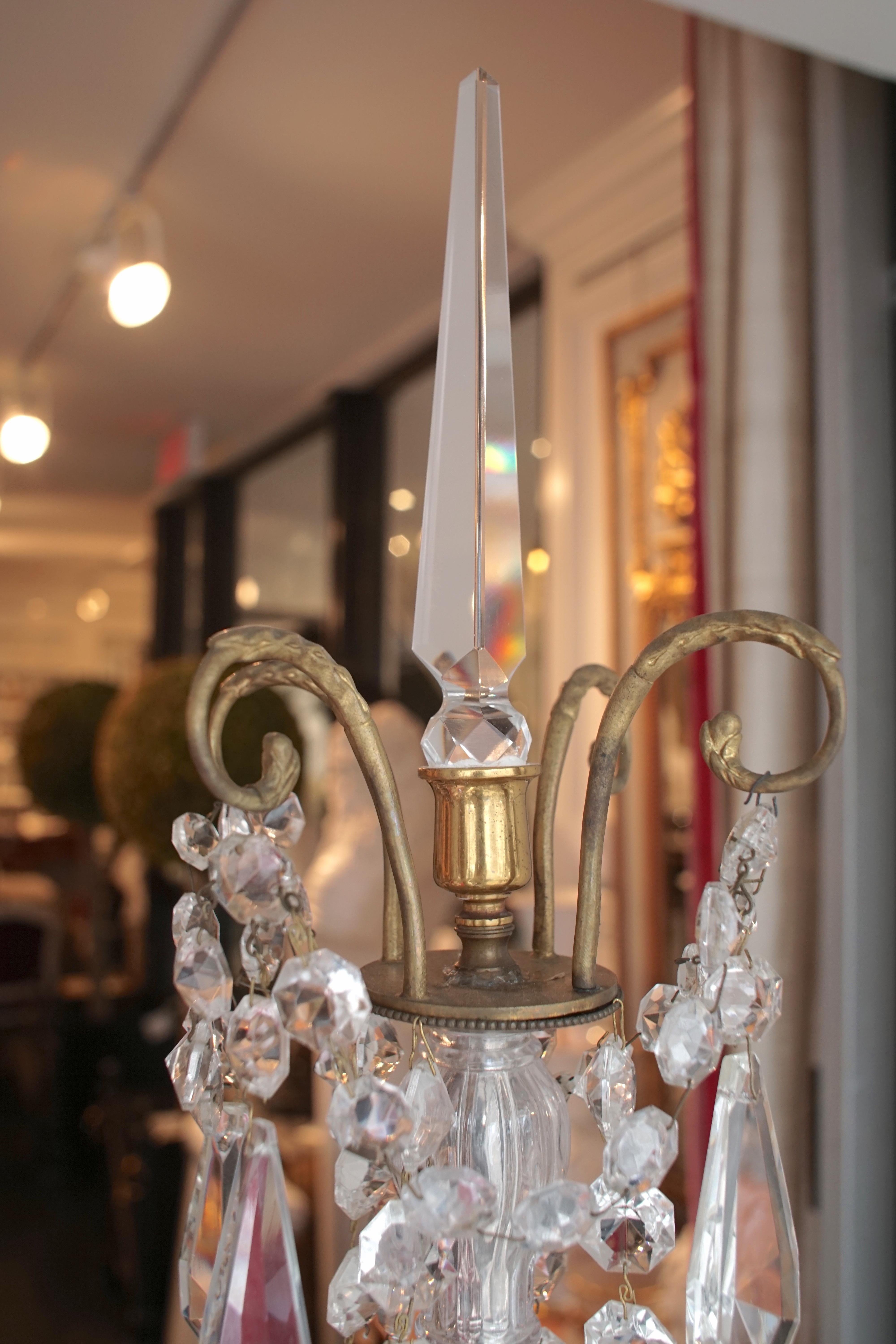 Pair of Louis XVI Style Electrified Candelabra Bronze and Cristal Girandoles In Good Condition For Sale In Montreal, Quebec