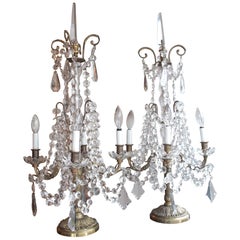 Antique Pair of Louis XVI Style Electrified Candelabra Bronze and Cristal Girandoles