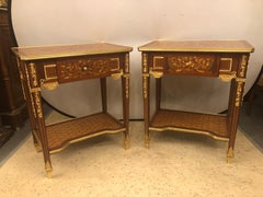 Pair of Louis XVI Style End or Lamp Tables with Bronze Mounts and Inlaid
