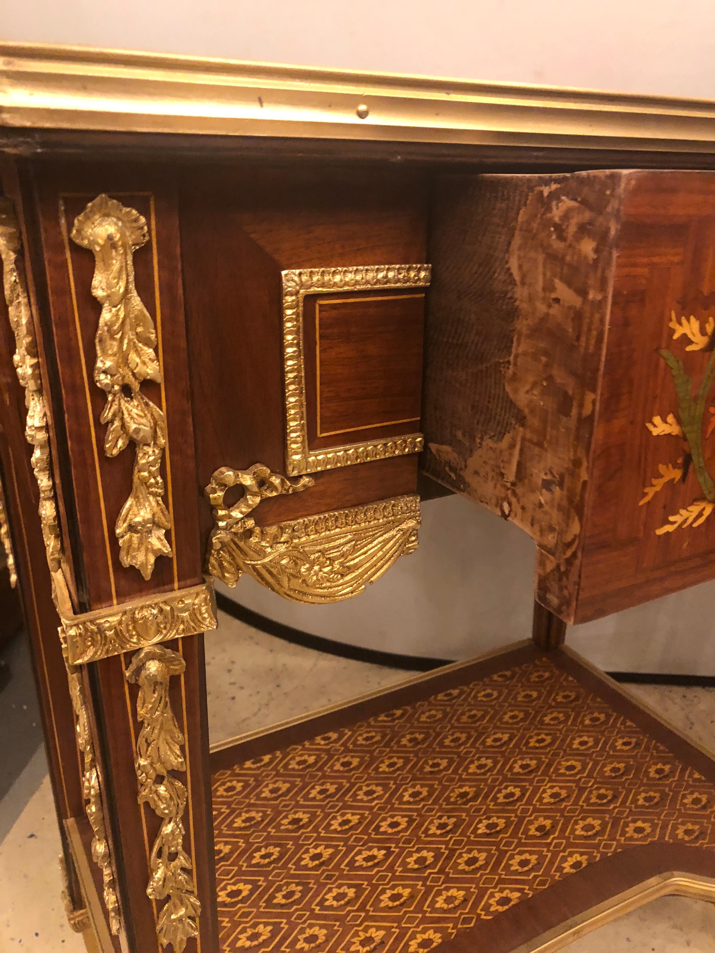 French Pair of Louis XVI Style End or Lamp Tables with Bronze Mounts and Inlaid