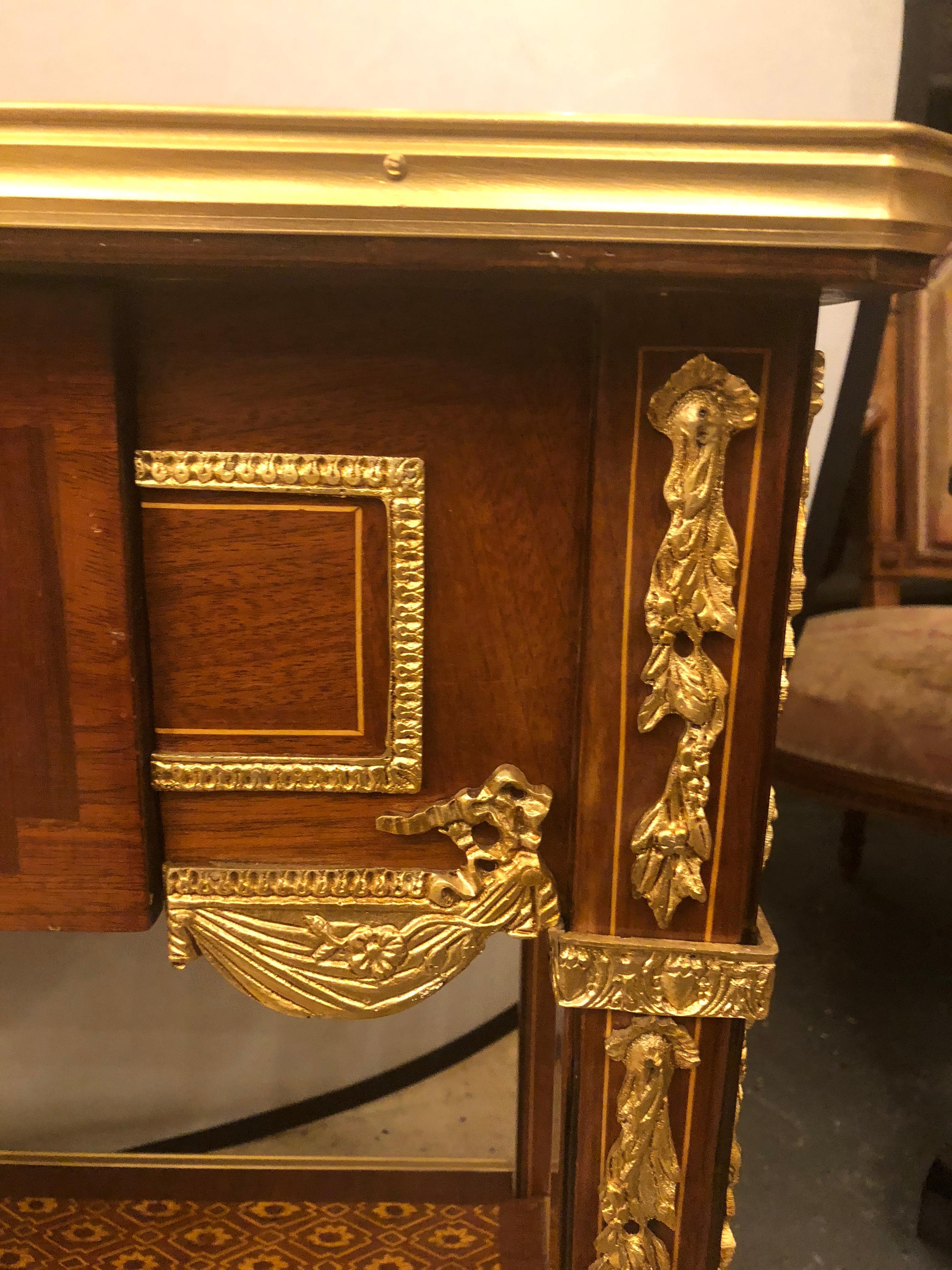 Pair of Louis XVI Style End or Lamp Tables with Bronze Mounts and Inlaid In Good Condition In Stamford, CT