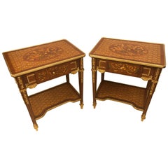Pair of Louis XVI Style End or Lamp Tables with Bronze Mounts and Inlaid
