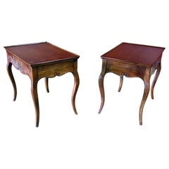 french country side table Vintage Pair Solid Walnut Italian Hand-Carved French Country End Tables with Drawers