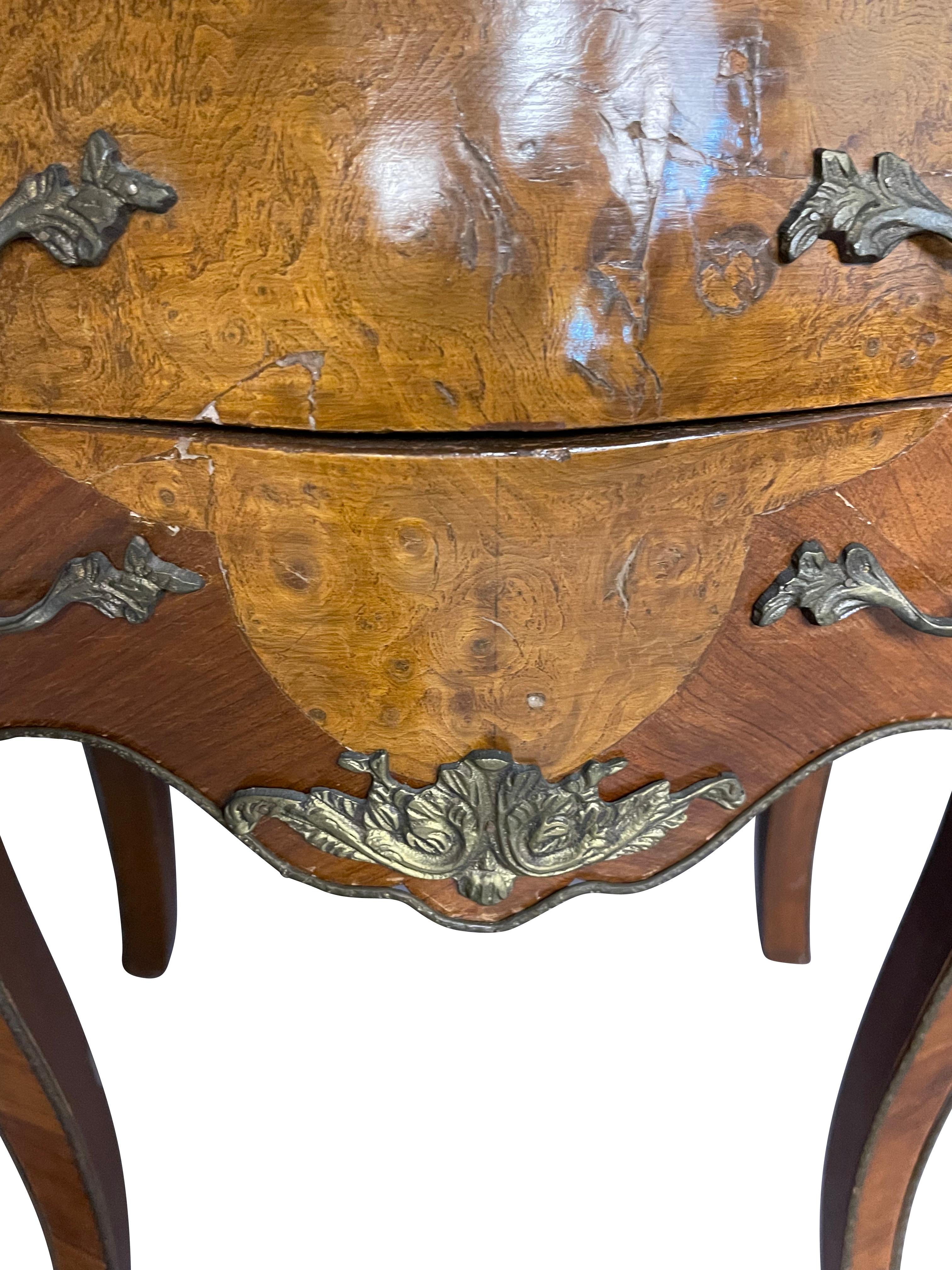 Pair of Louis XVI Style End Tables with Ormolu Trim and Green Marble Tops 1
