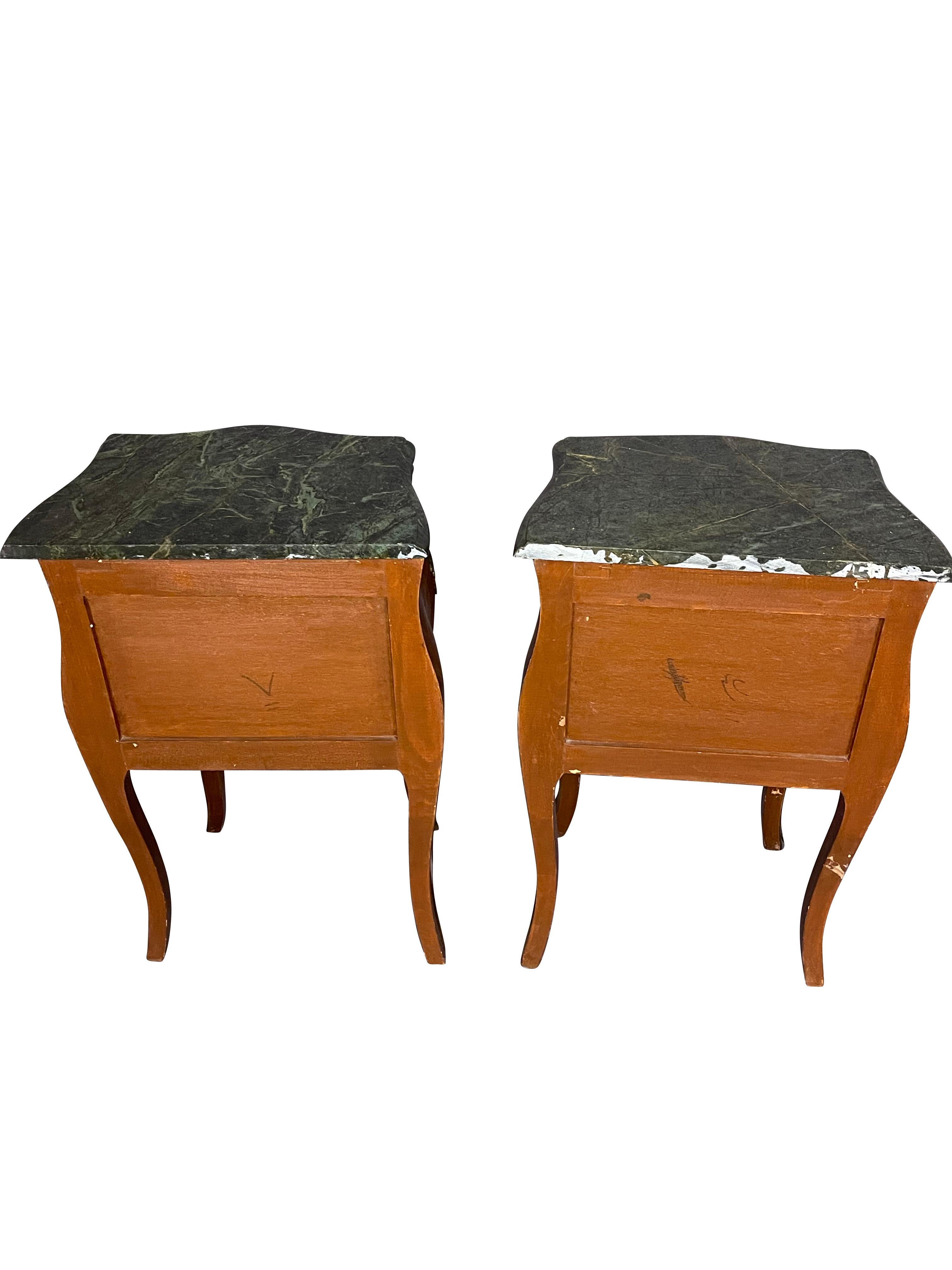 Pair of Louis XVI Style End Tables with Ormolu Trim and Green Marble Tops 2
